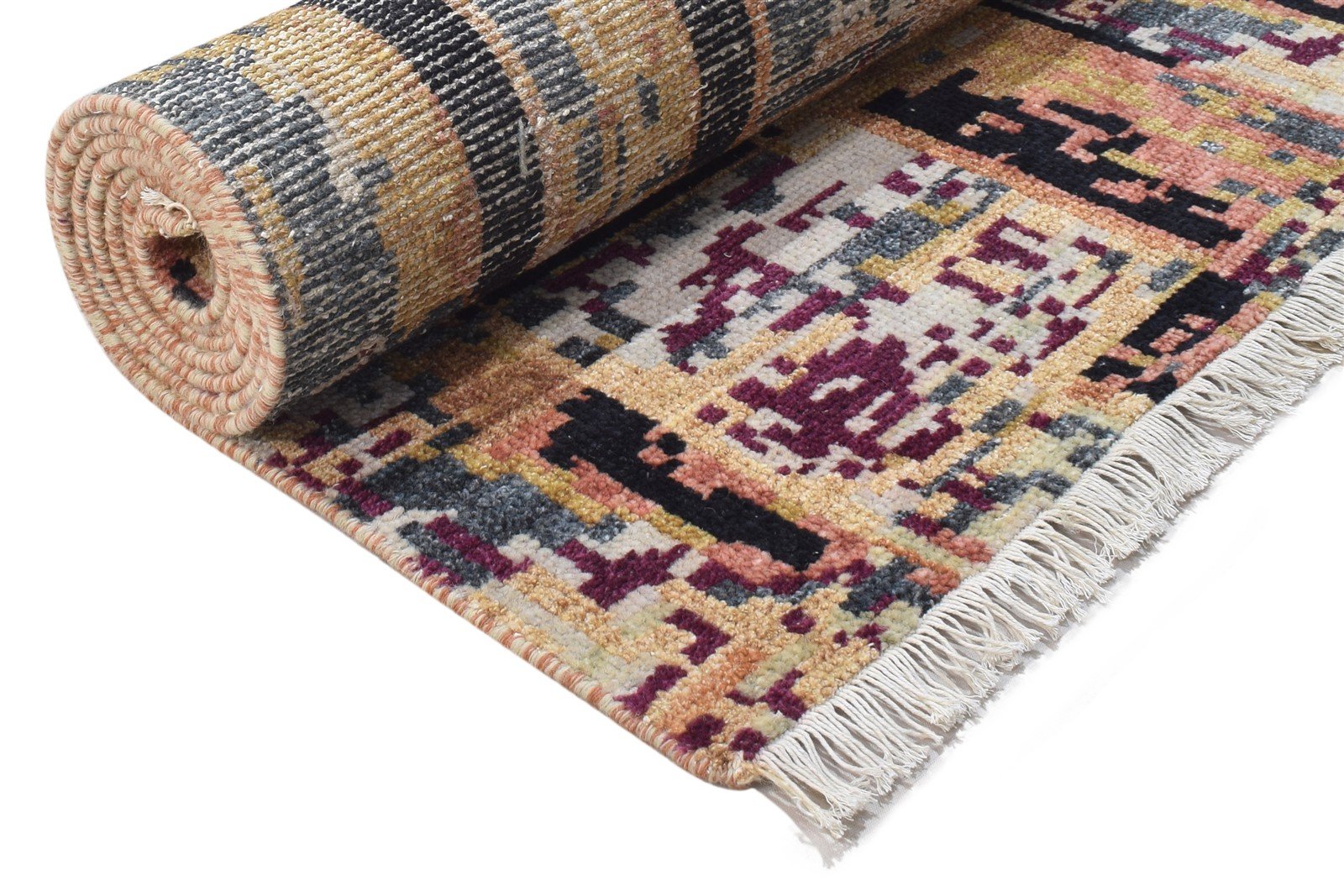 Vida Wool Rust Rug 3' X 10' Modern Hand Knotted Indian Abstract Runner 7864828166293