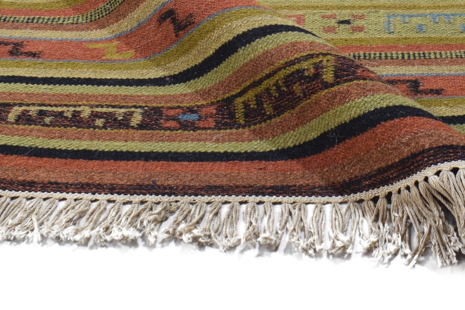 Wool Rust Rug 3' X 5' Modern Dhurrie Scandinavian Striped Room Size Carpet 7864989024405