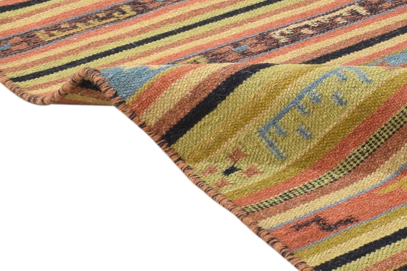 Wool Rust Rug 3' X 5' Modern Dhurrie Scandinavian Striped Room Size Carpet 7864989024405