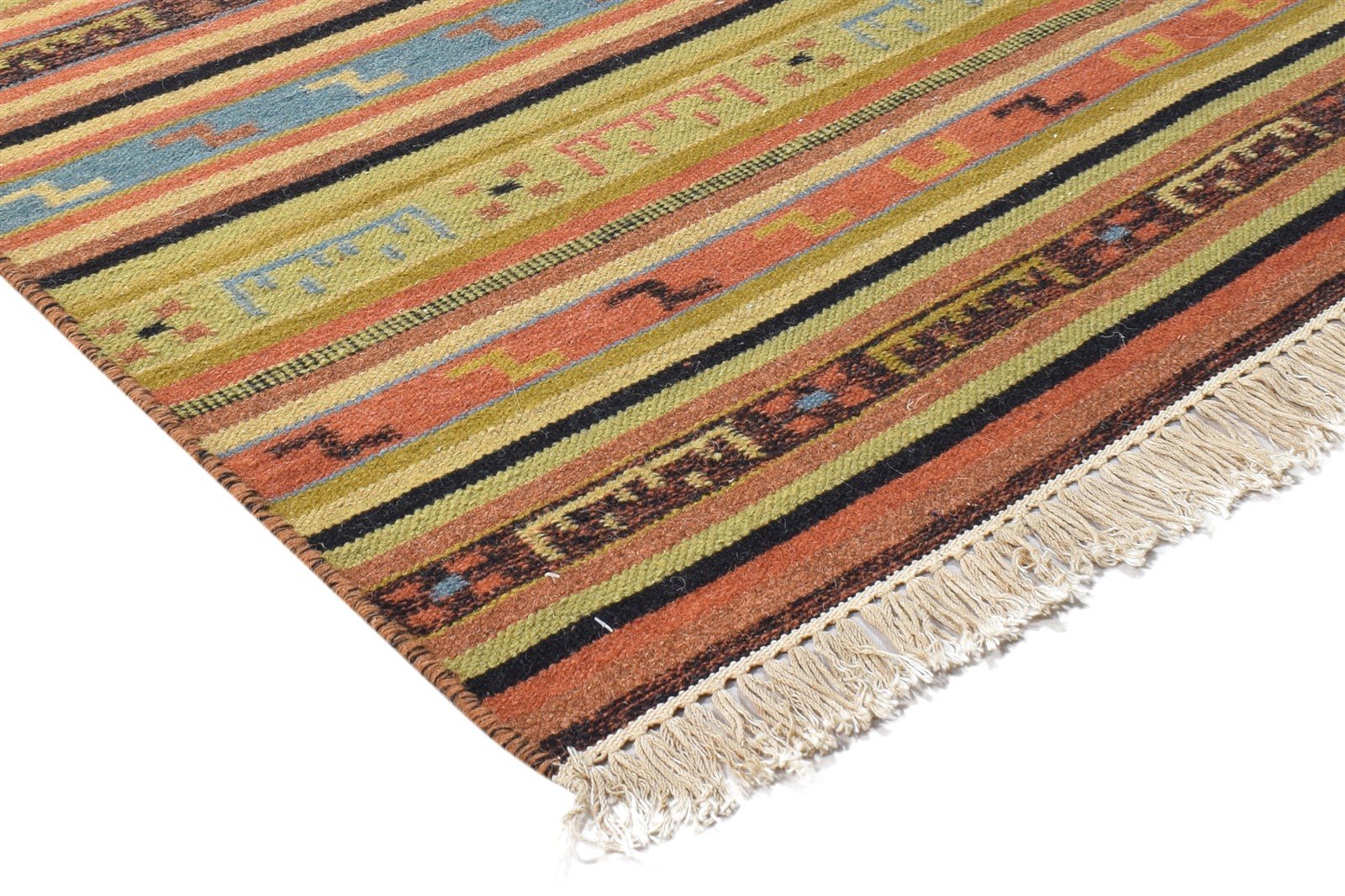 Wool Rust Rug 3' X 5' Modern Dhurrie Scandinavian Striped Room Size Carpet 7864989024405