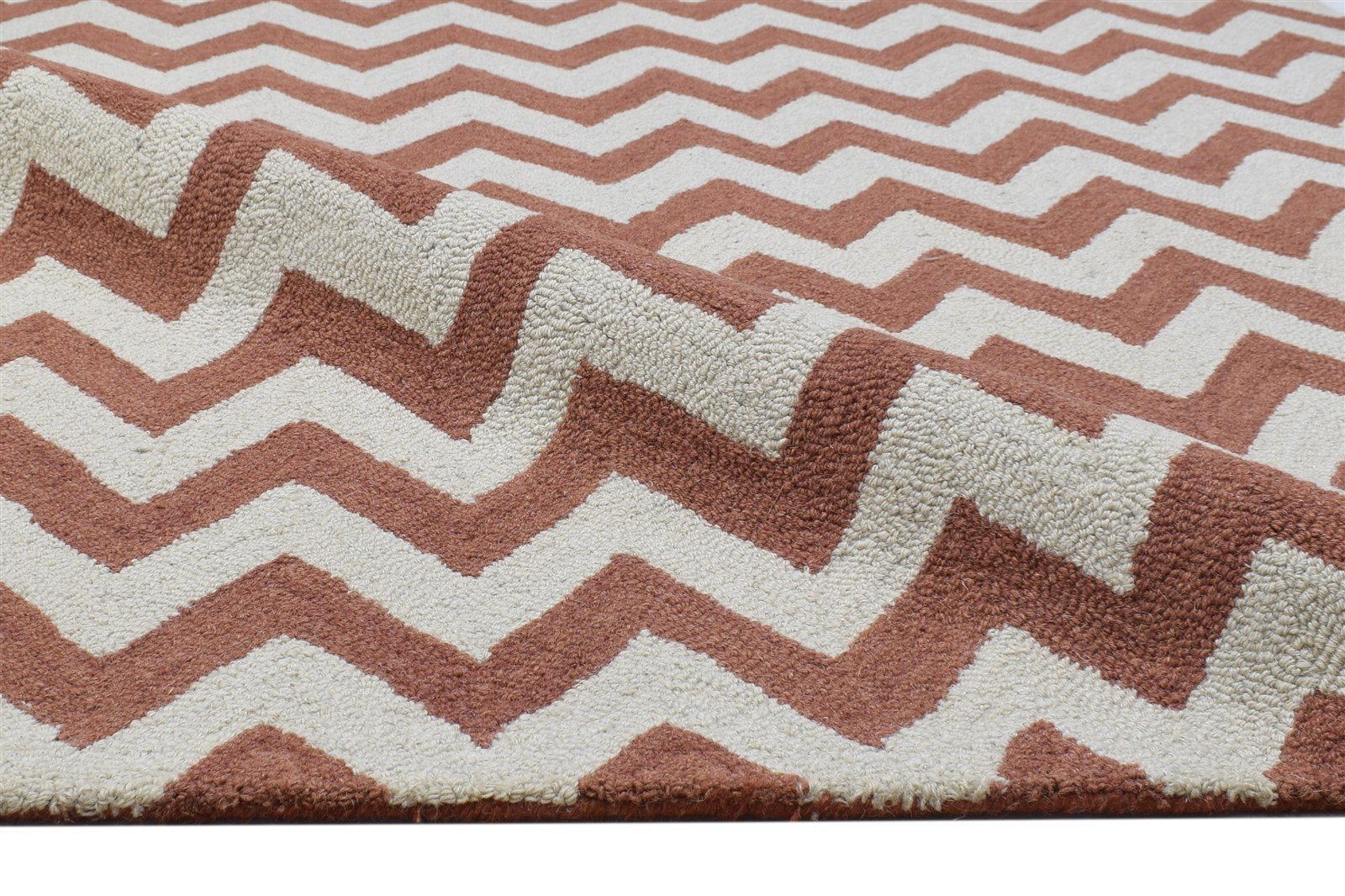 Wool Rust Rug 4' X 6' Modern Hand Tufted Scandinavian Chevron Room Size Carpet 7864306958485