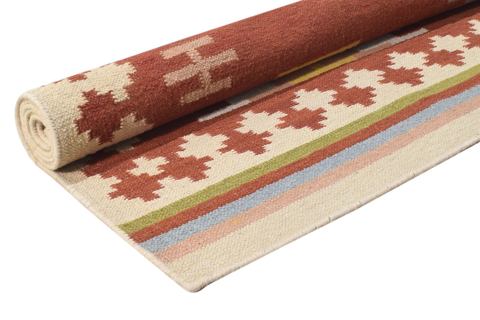 Wool Rust Rug 5' X 7' Persian Dhurrie Southwestern Tribal Room Size Carpet 7864374657173