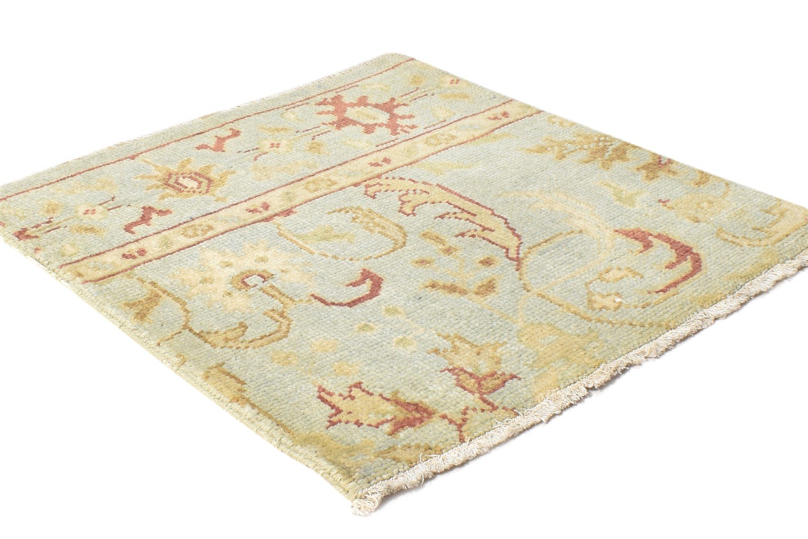 Wool Sage Rug 2' X 2' Persian Hand Knotted Oushak Oriental Small Carpet 7864925683861