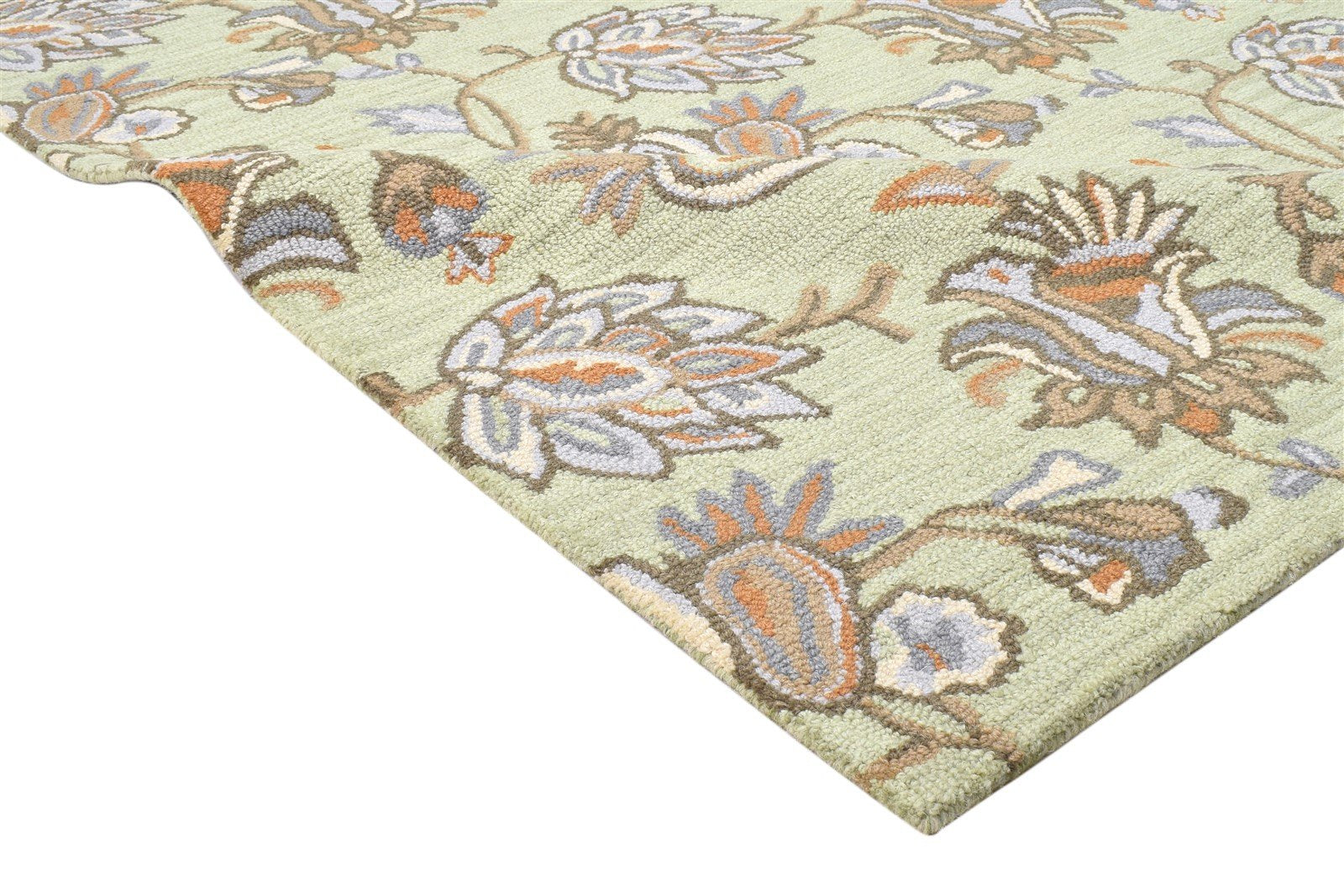 Wool Sage Rug 5' X 8' Modern Hand Tufted French Floral Room Size Carpet 7864095604885