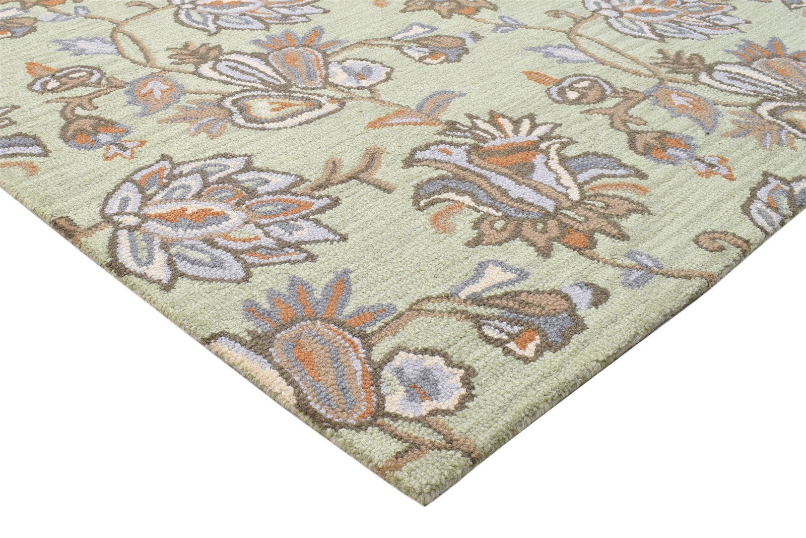 Wool Sage Rug 5' X 8' Modern Hand Tufted French Floral Room Size Carpet 7864095604885