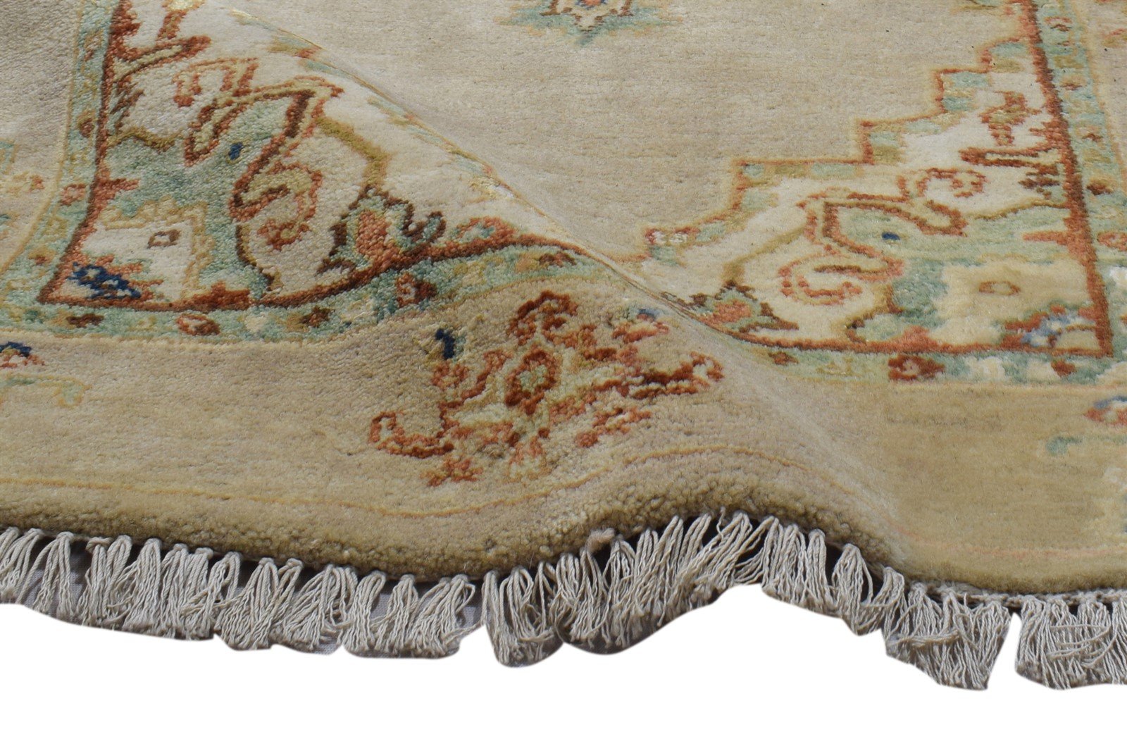 Wool / Silk Beige Rug 2X13 Persian Hand Knotted Oushak Oriental Small Runner 7864089149589