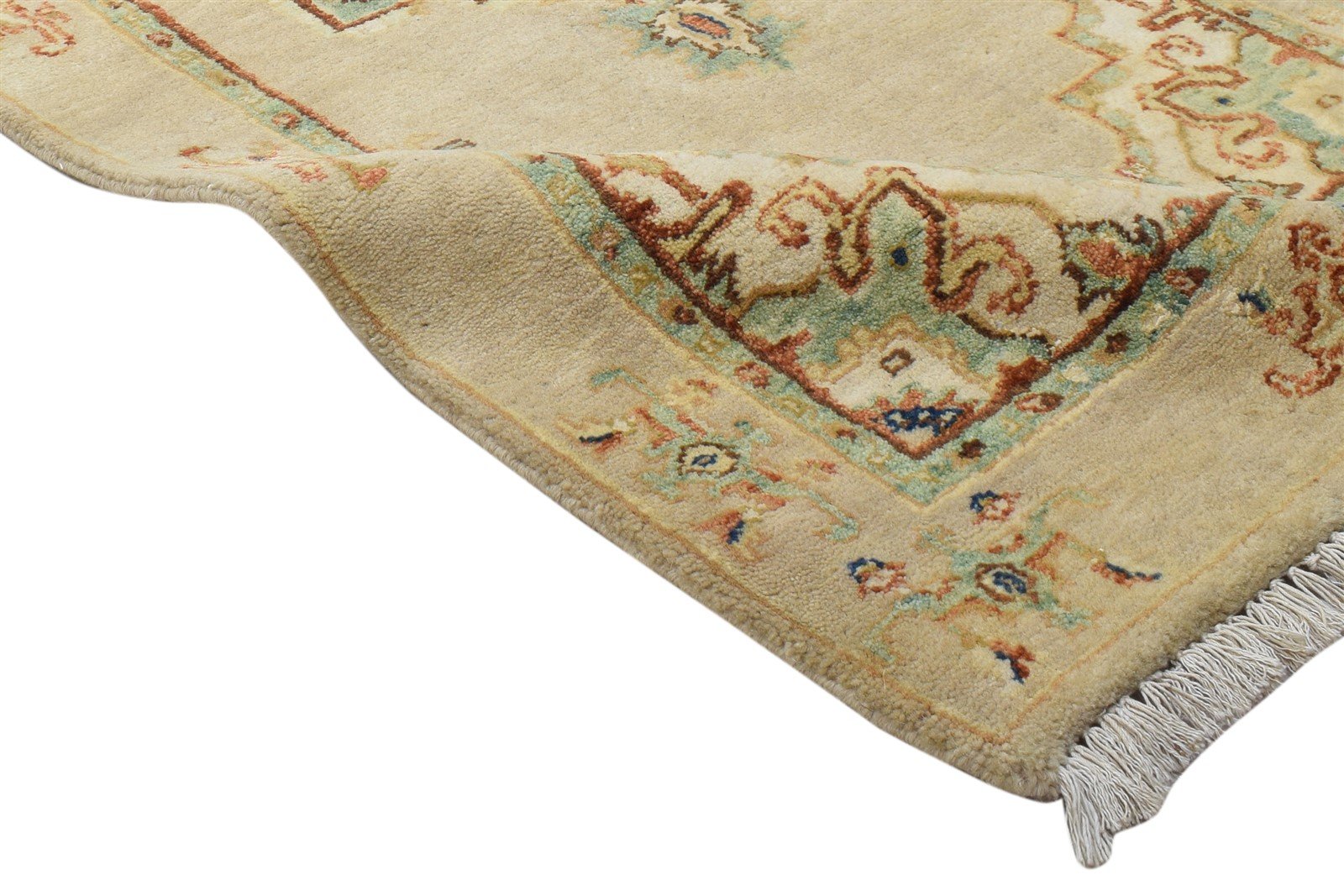 Wool / Silk Beige Rug 2X13 Persian Hand Knotted Oushak Oriental Small Runner 7864089149589