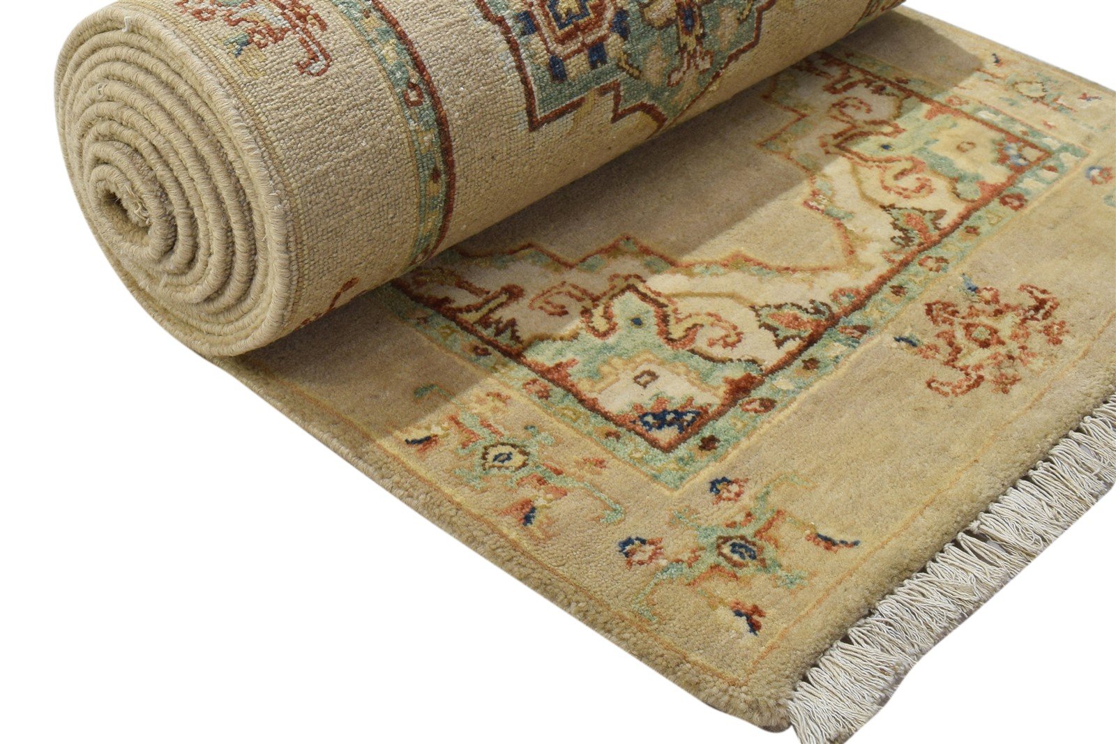 Wool / Silk Beige Rug 2X13 Persian Hand Knotted Oushak Oriental Small Runner 7864089149589