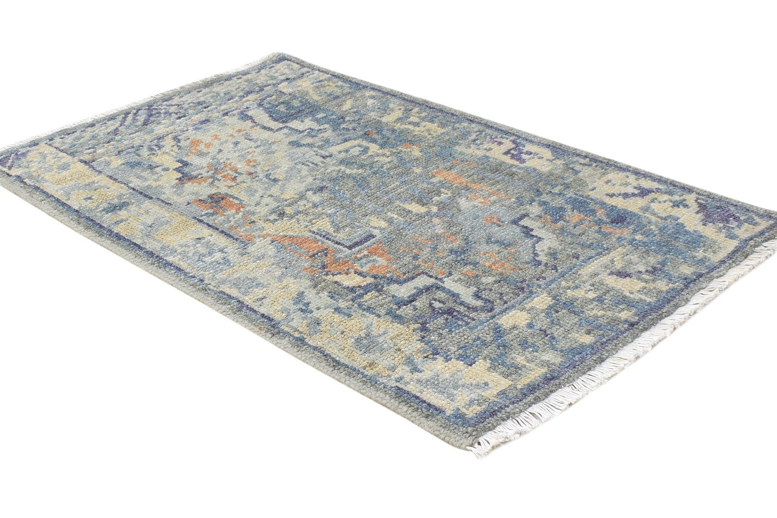 Yevette Wool Silk Beige Rug 2X3 Modern Hand Knotted Heriz-Indian Abstract 7865144311957