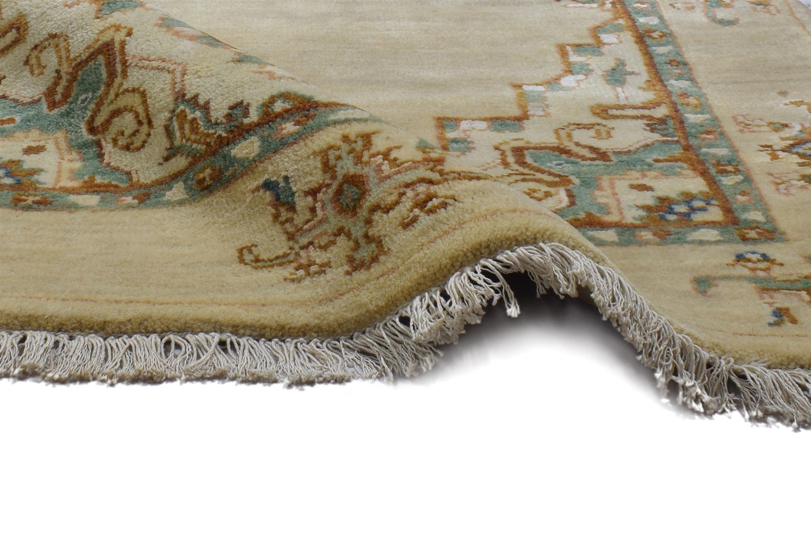 Wool / Silk Beige Rug 3' X 9' Persian Hand Knotted Oushak Oriental Small Runner 7864089575573