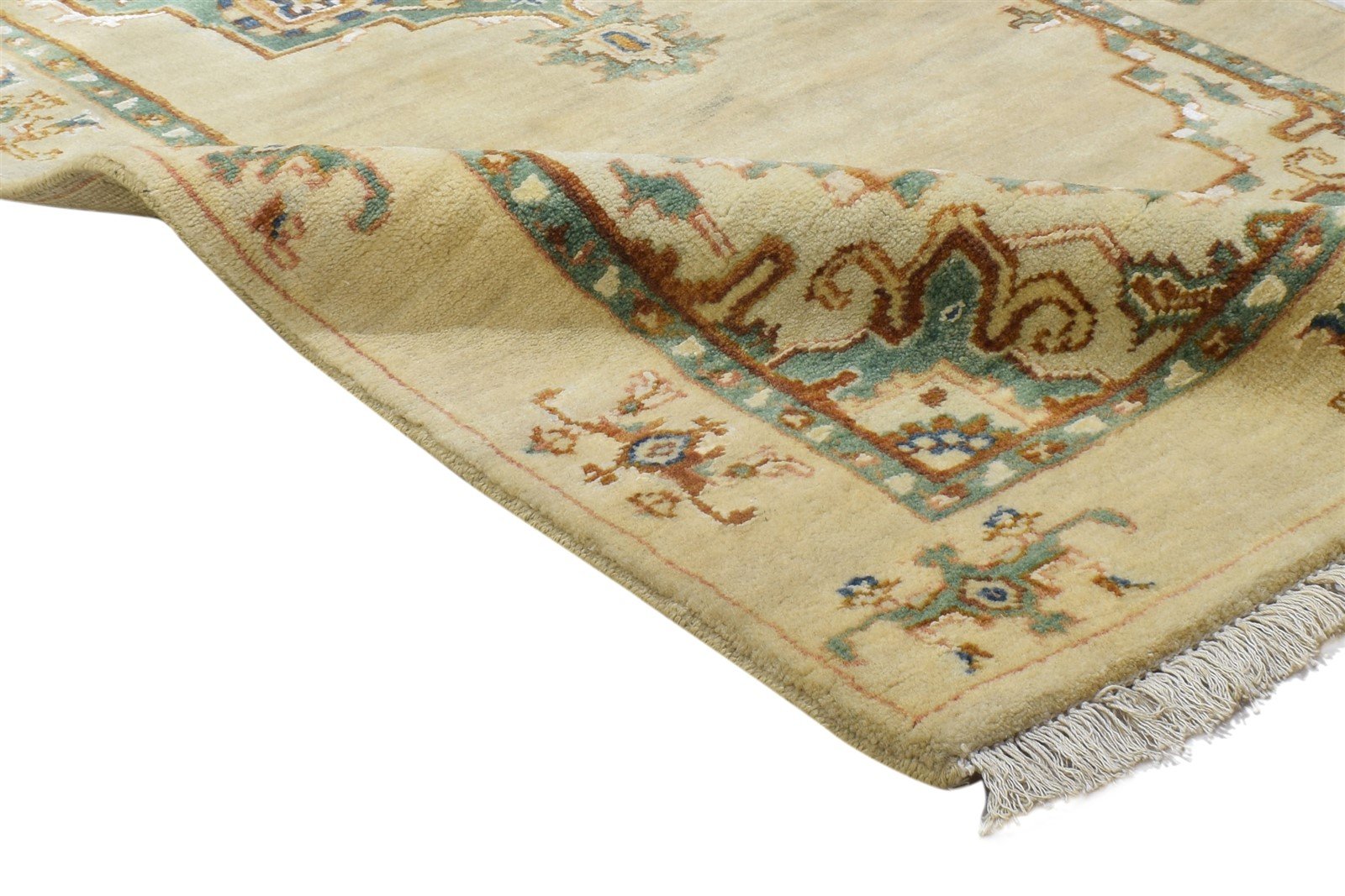 Wool / Silk Beige Rug 3' X 9' Persian Hand Knotted Oushak Oriental Small Runner 7864089575573