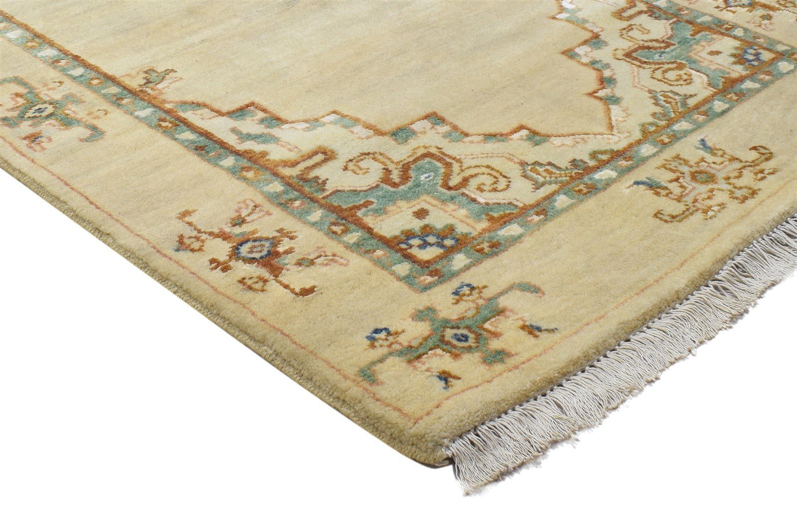 Wool / Silk Beige Rug 3' X 9' Persian Hand Knotted Oushak Oriental Small Runner 7864089575573
