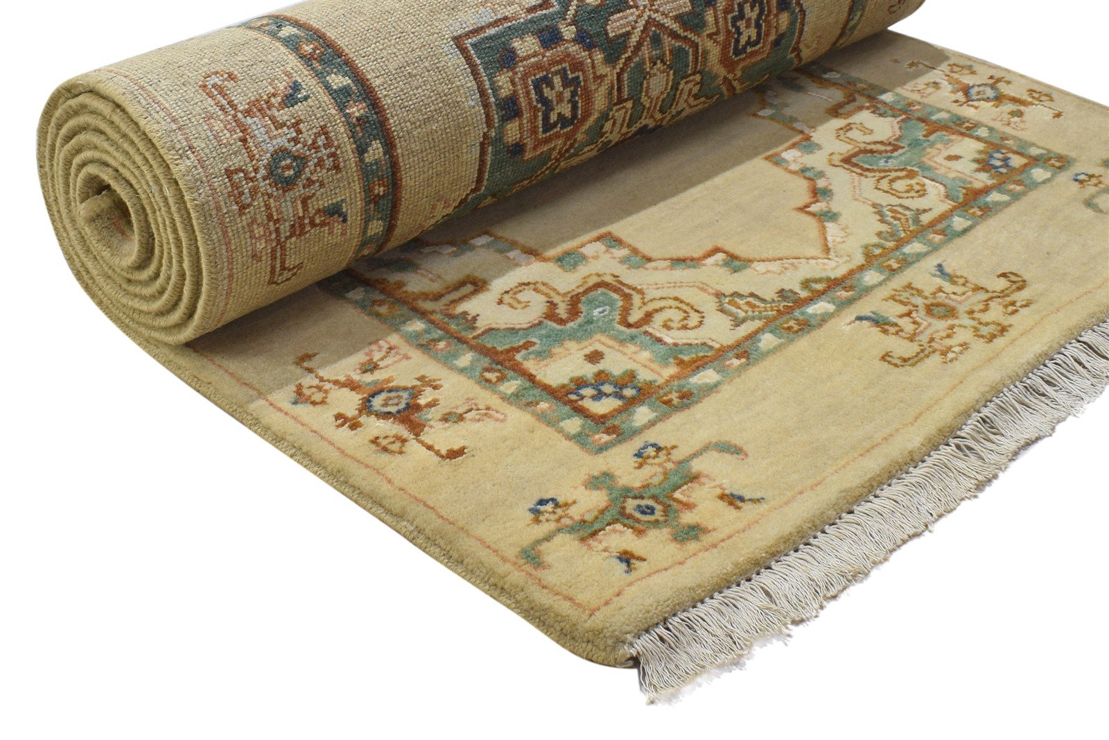 Wool / Silk Beige Rug 3' X 9' Persian Hand Knotted Oushak Oriental Small Runner 7864089575573