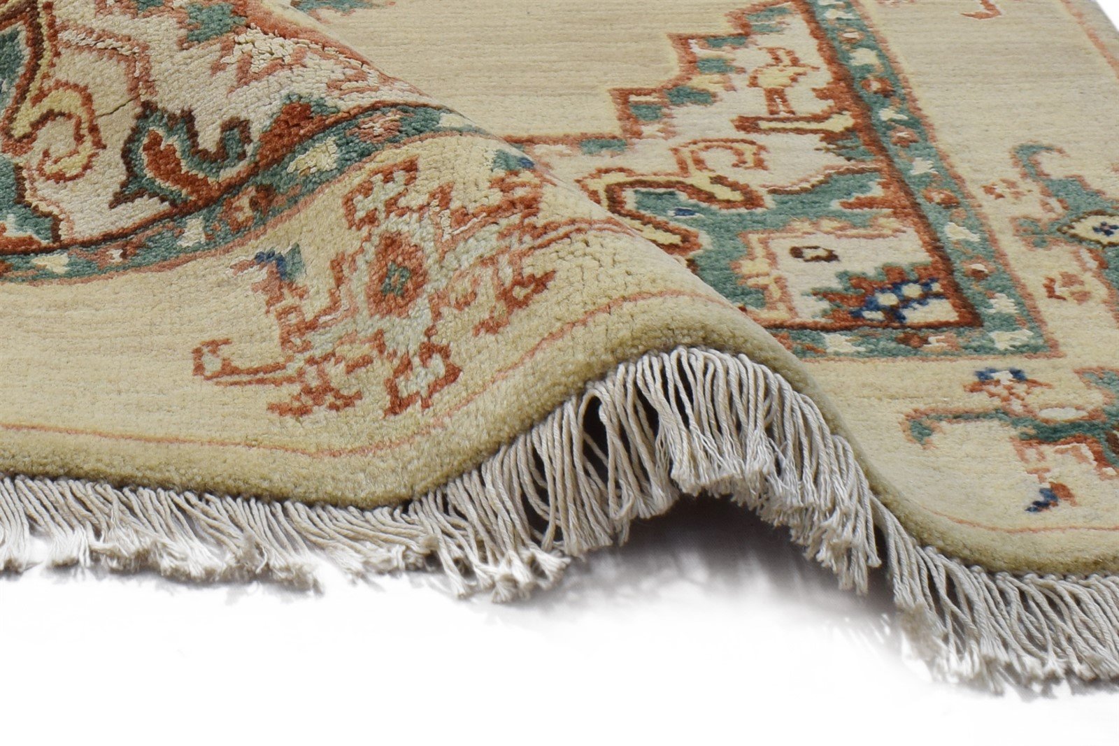 Wool / Silk Beige Rug 3X14 Persian Hand Knotted Oushak Oriental Small Runner 7864089280661