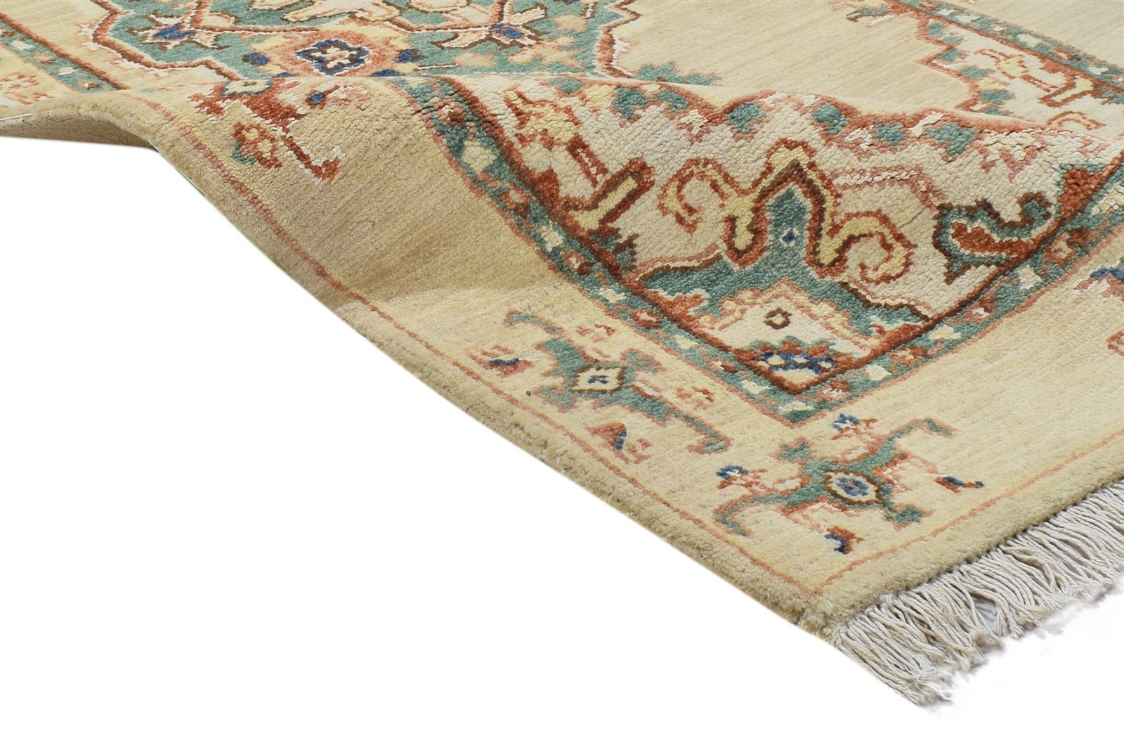 Wool / Silk Beige Rug 3X14 Persian Hand Knotted Oushak Oriental Small Runner 7864089280661