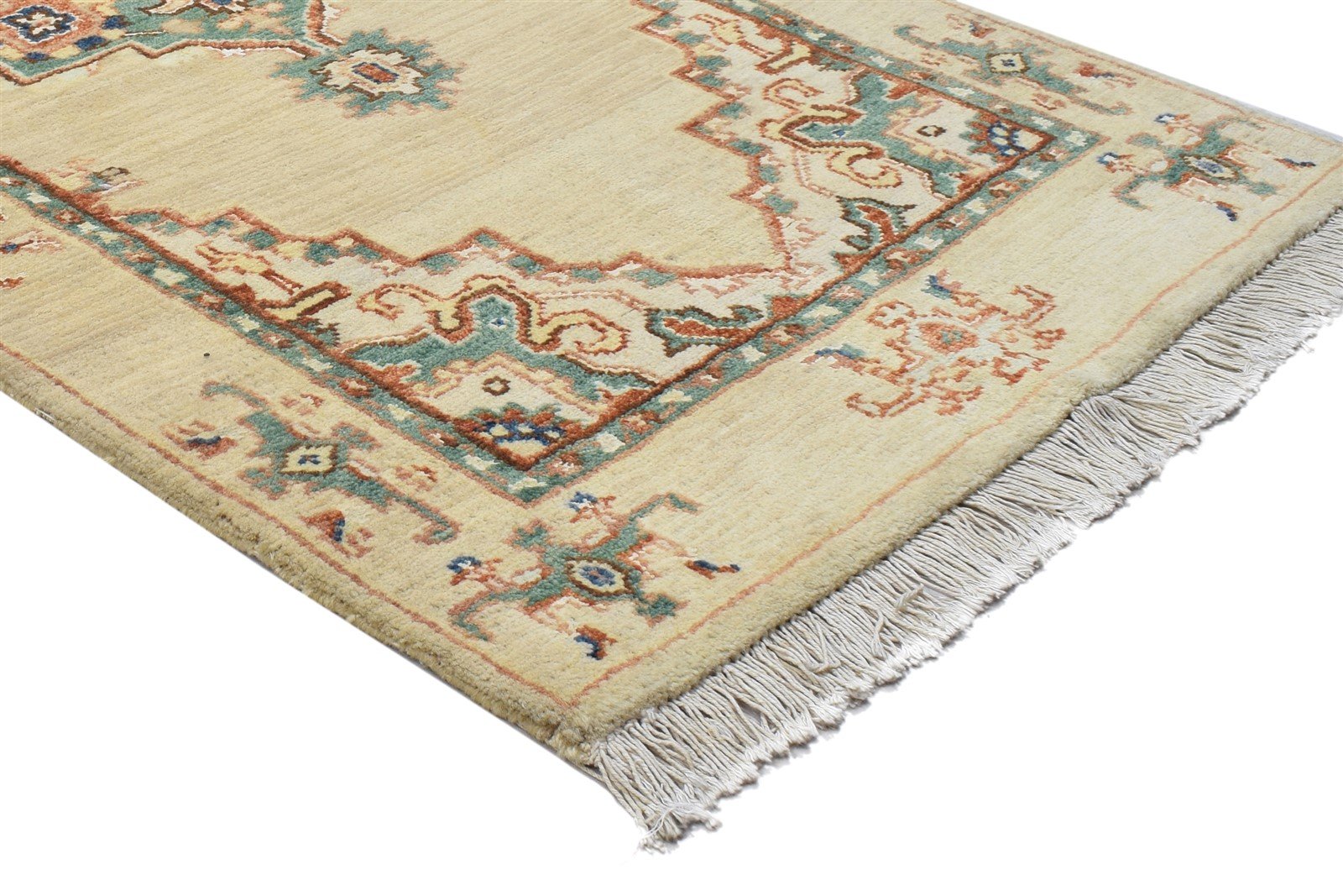 Wool / Silk Beige Rug 3X14 Persian Hand Knotted Oushak Oriental Small Runner 7864089280661