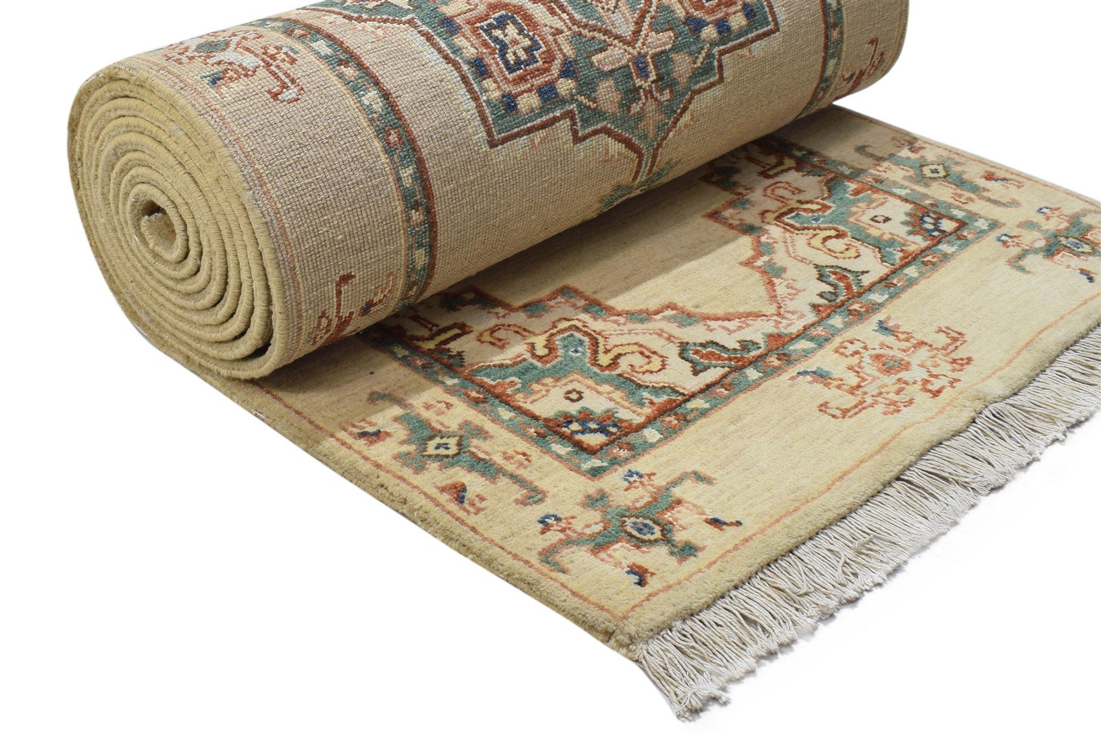 Wool / Silk Beige Rug 3X14 Persian Hand Knotted Oushak Oriental Small Runner 7864089280661