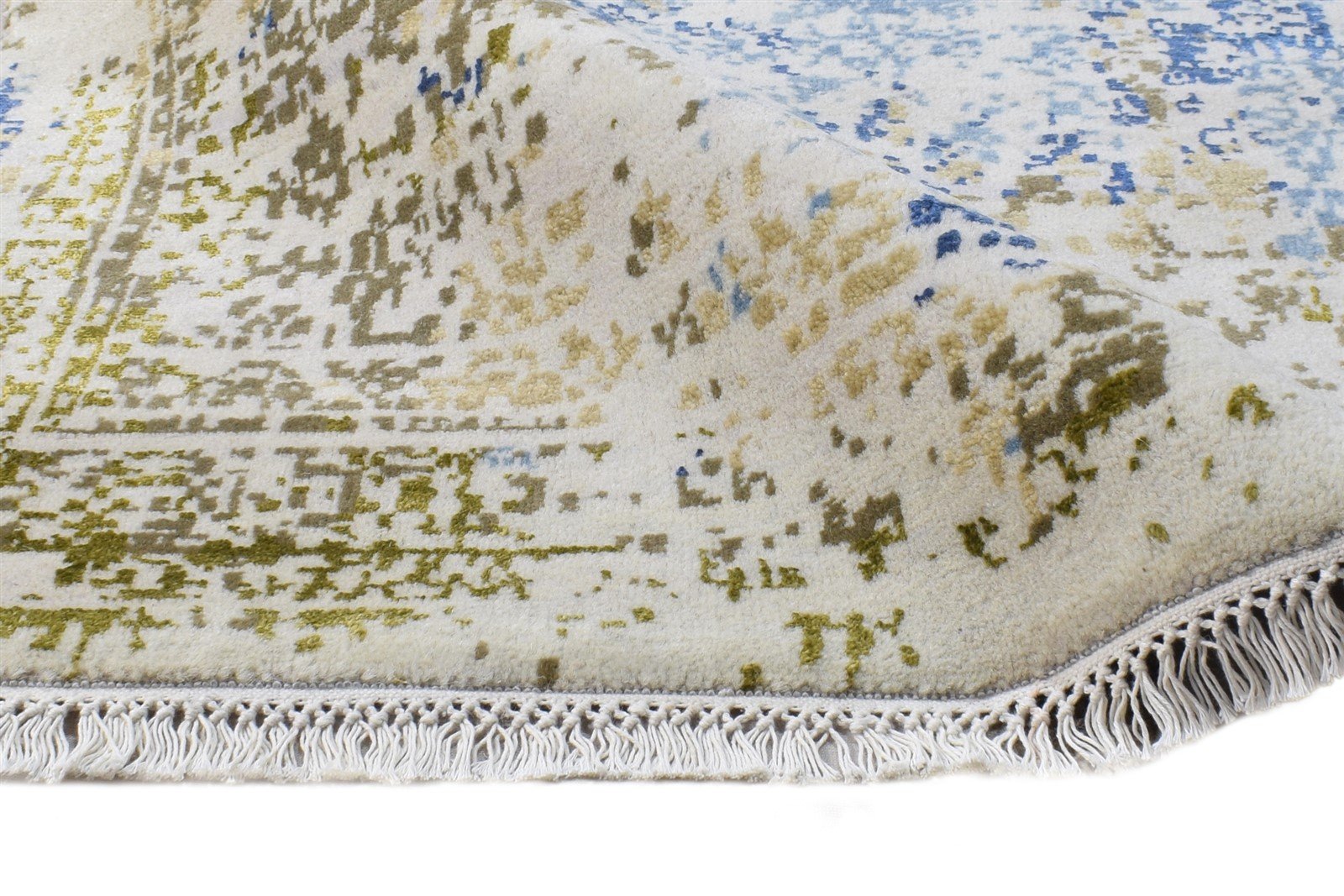 Wool / Silk Beige Rug 3X5 Modern Hand Knotted Oriental Abstract Small Carpet 7864595546261
