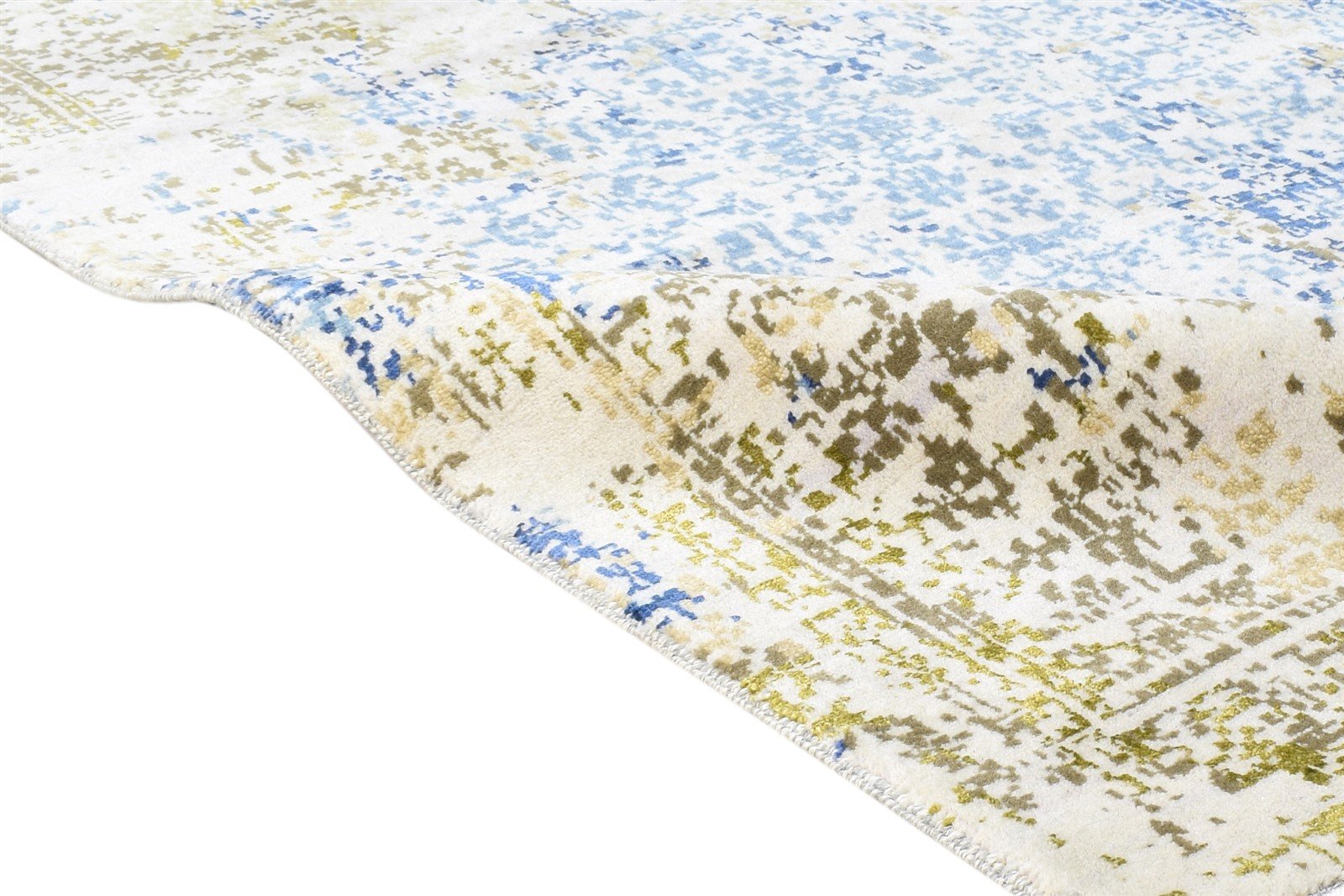 Wool / Silk Beige Rug 3X5 Modern Hand Knotted Oriental Abstract Small Carpet 7864595546261