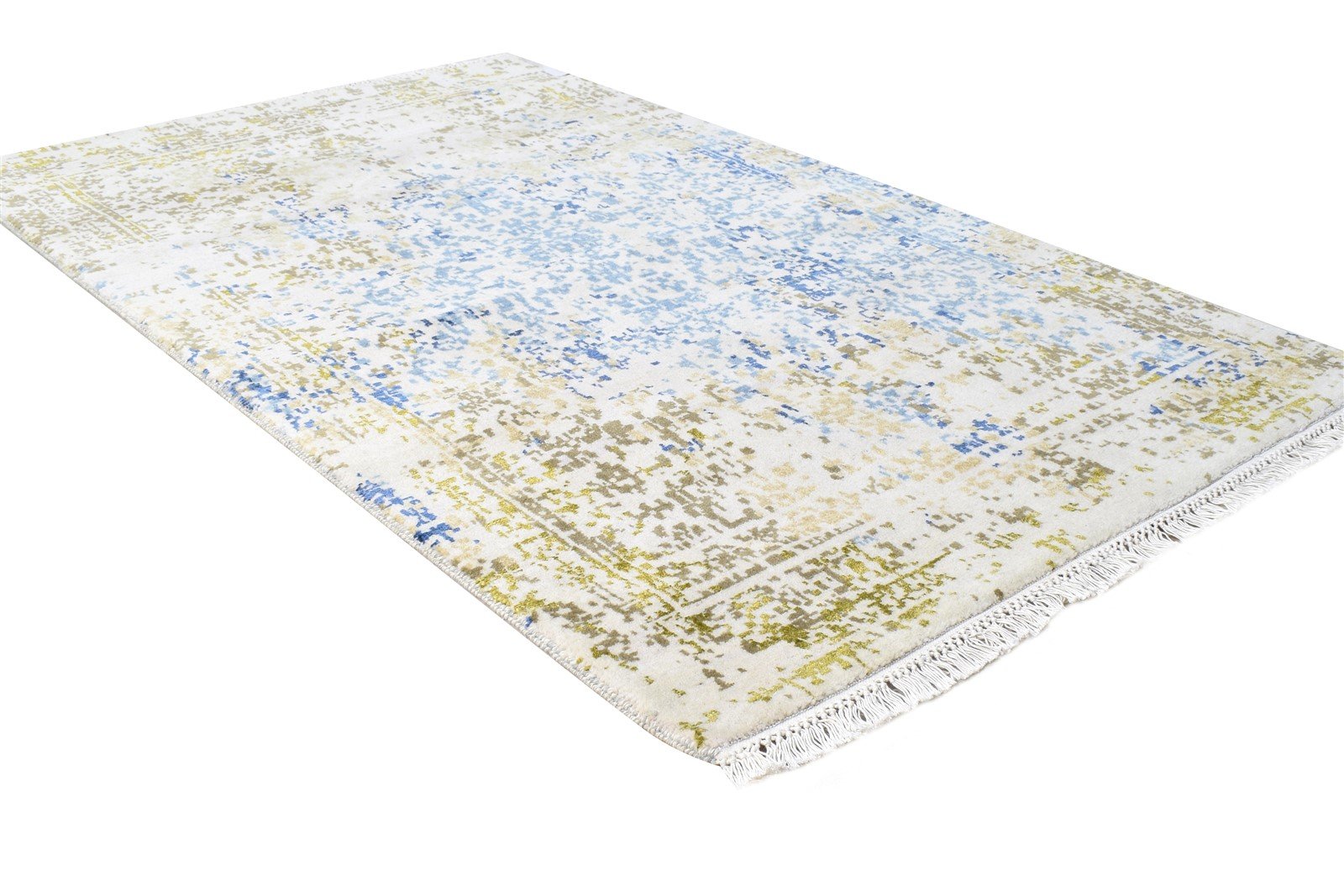 Wool / Silk Beige Rug 3X5 Modern Hand Knotted Oriental Abstract Small Carpet 7864595546261