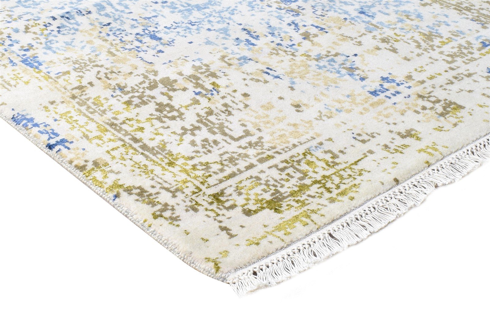 Wool / Silk Beige Rug 3X5 Modern Hand Knotted Oriental Abstract Small Carpet 7864595546261