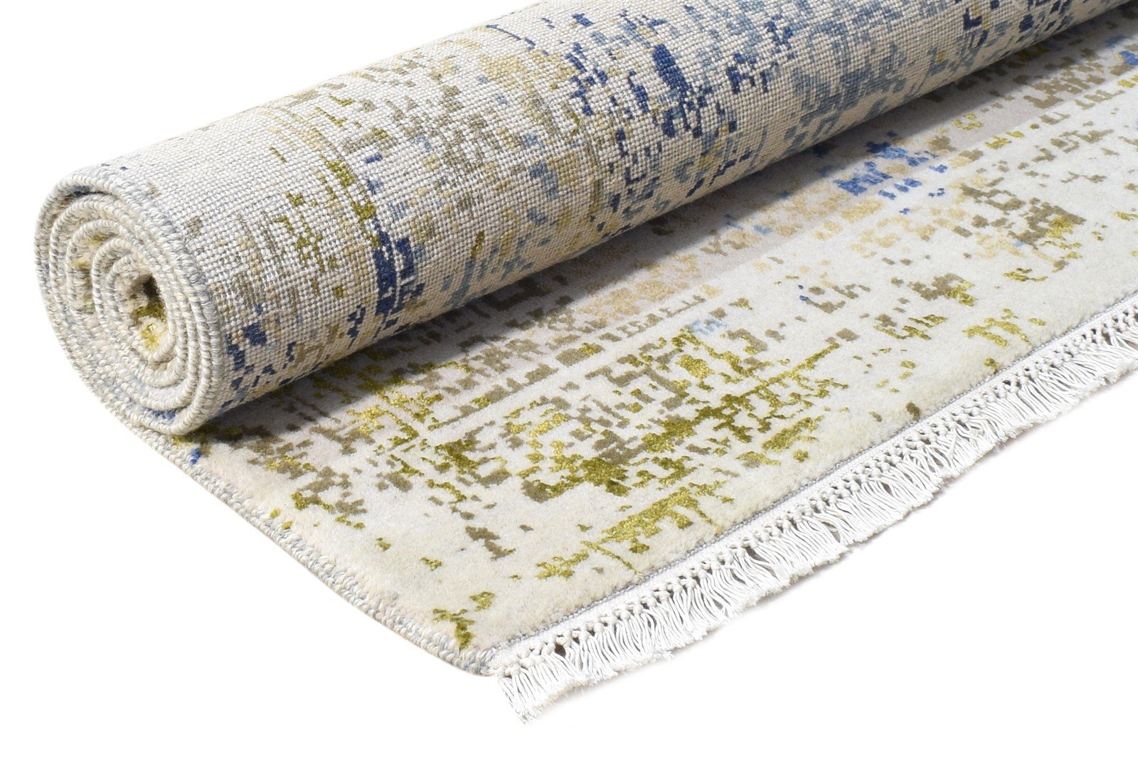 Wool / Silk Beige Rug 3X5 Modern Hand Knotted Oriental Abstract Small Carpet 7864595546261