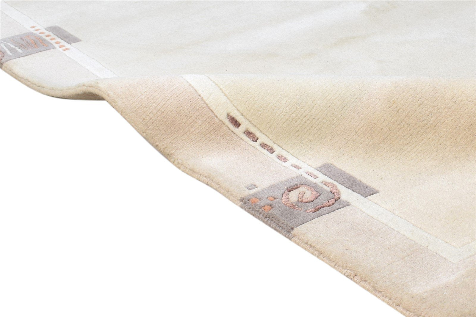 Wool / Silk Beige Rug 4X5 Modern Hand Knotted Scandinavian Bordered Room Size 7865108955285