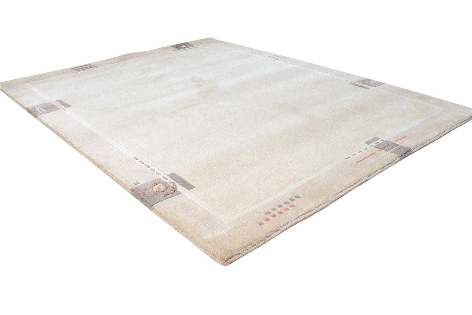 Wool / Silk Beige Rug 4X5 Modern Hand Knotted Scandinavian Bordered Room Size 7865108955285