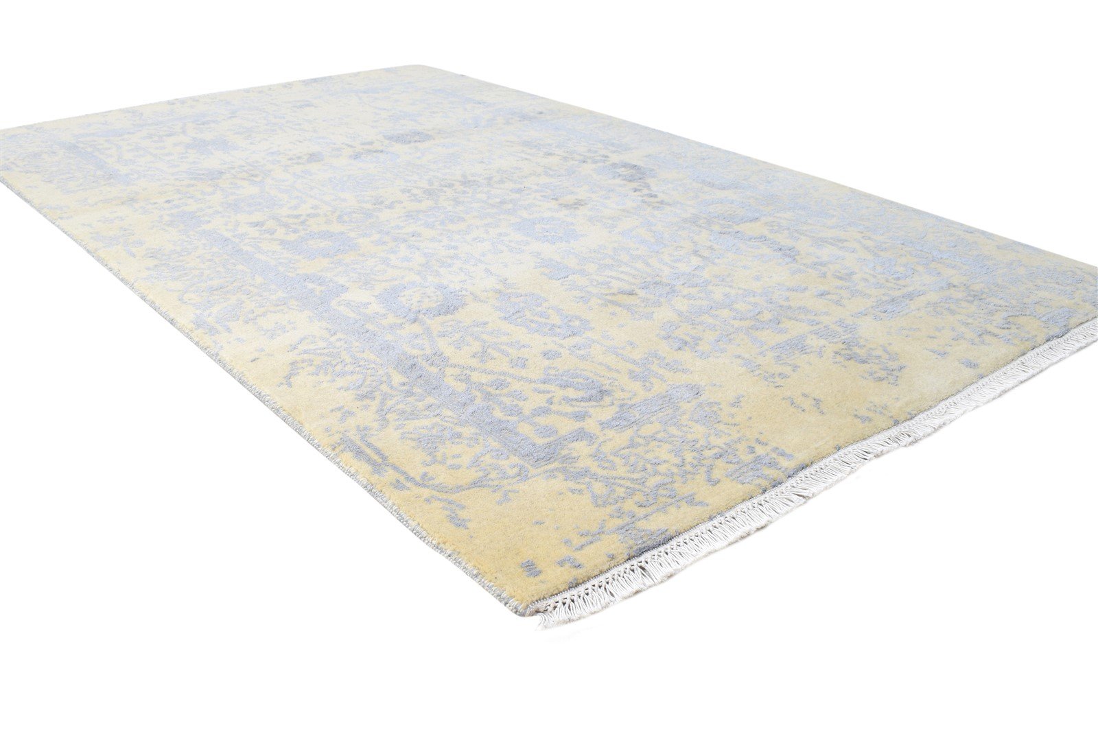 Wool / Silk Beige Rug 4X6 Modern Hand Knotted Oriental Abstract Room Size 7864588894357