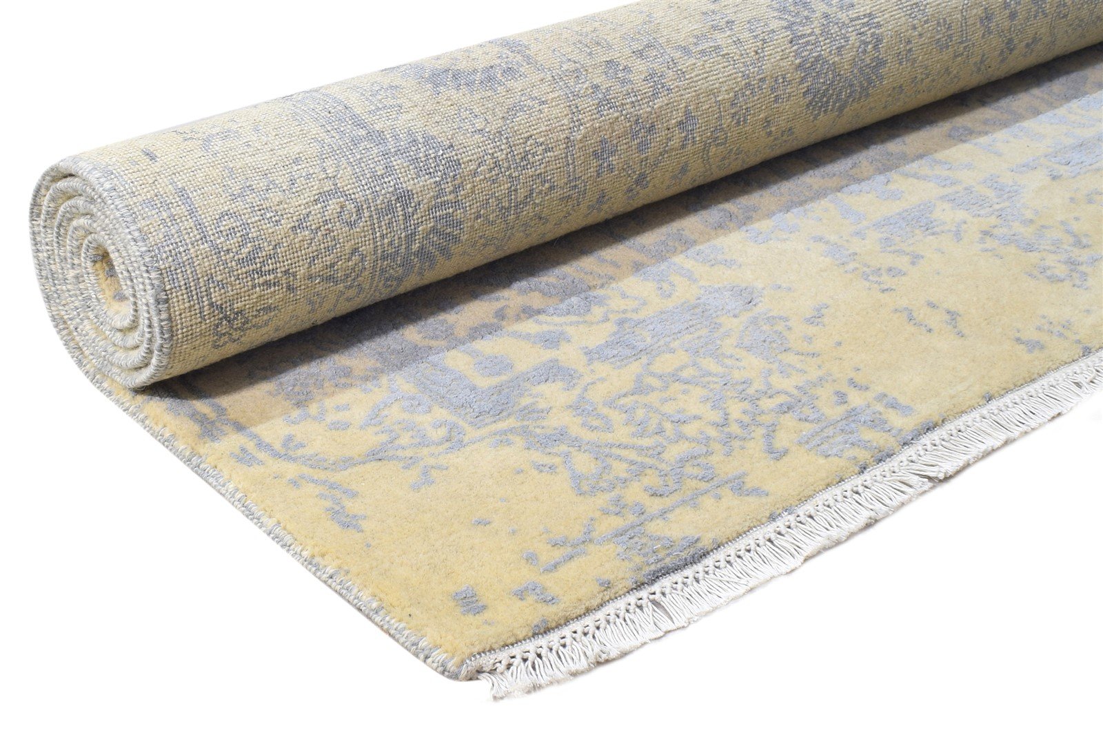 Wool / Silk Beige Rug 4X6 Modern Hand Knotted Oriental Abstract Room Size 7864588894357