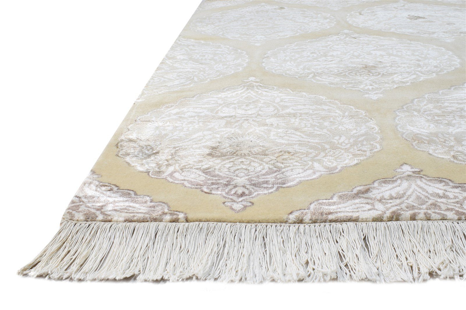Wool / Silk Beige Rug 4X6 Transitional Hand Knotted Moroccan Damask Room Size 7865129369749