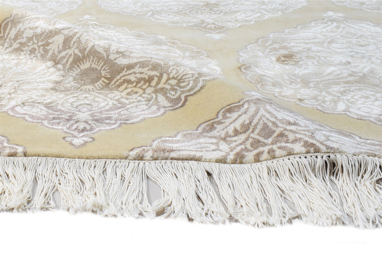 Wool / Silk Beige Rug 4X6 Transitional Hand Knotted Moroccan Damask Room Size 7865129369749
