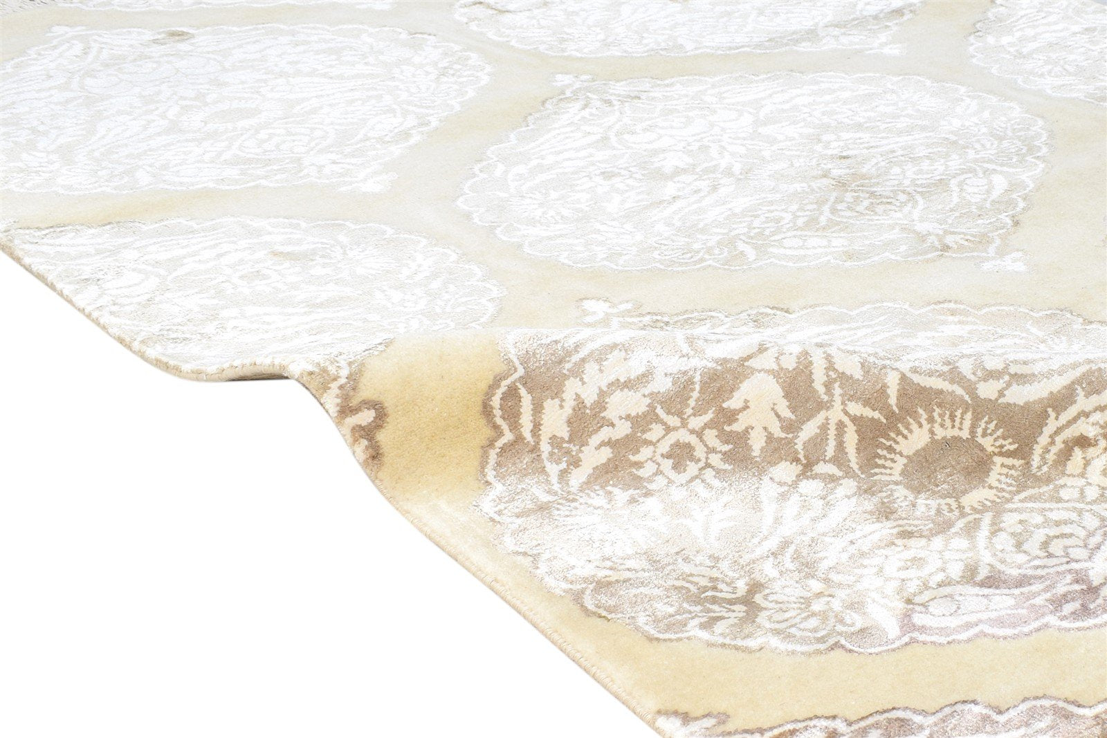 Wool / Silk Beige Rug 4X6 Transitional Hand Knotted Moroccan Damask Room Size 7865129369749