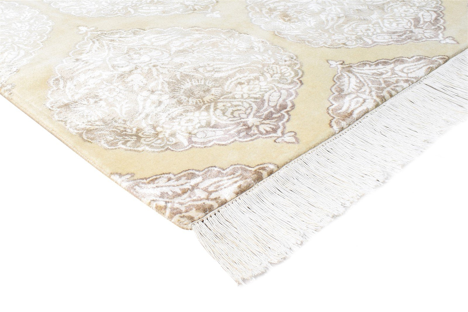 Wool / Silk Beige Rug 4X6 Transitional Hand Knotted Moroccan Damask Room Size 7865129369749