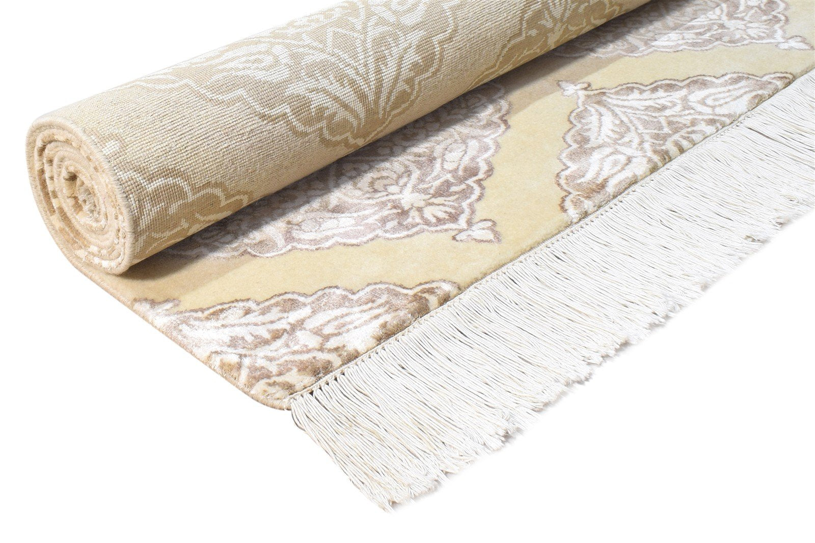 Wool / Silk Beige Rug 4X6 Transitional Hand Knotted Moroccan Damask Room Size 7865129369749