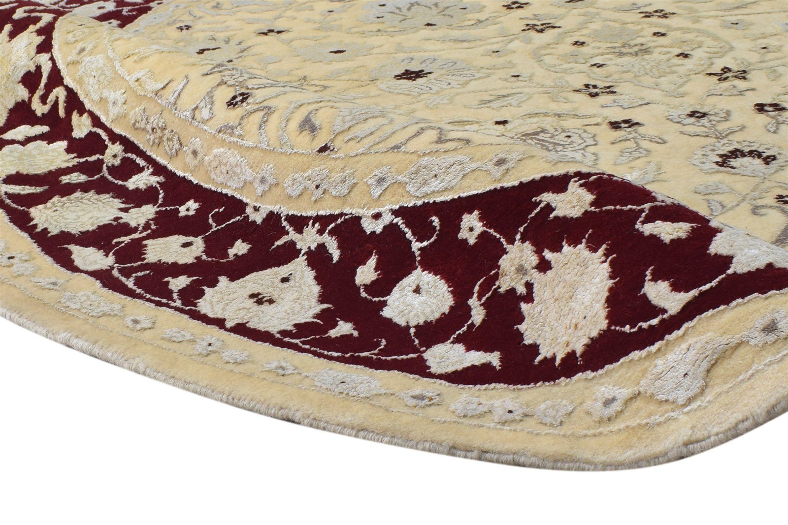 Wool / Silk Beige Rug 5X5 Persien Hand Knotted Kashan Oriental Room Size Round 7865142083733
