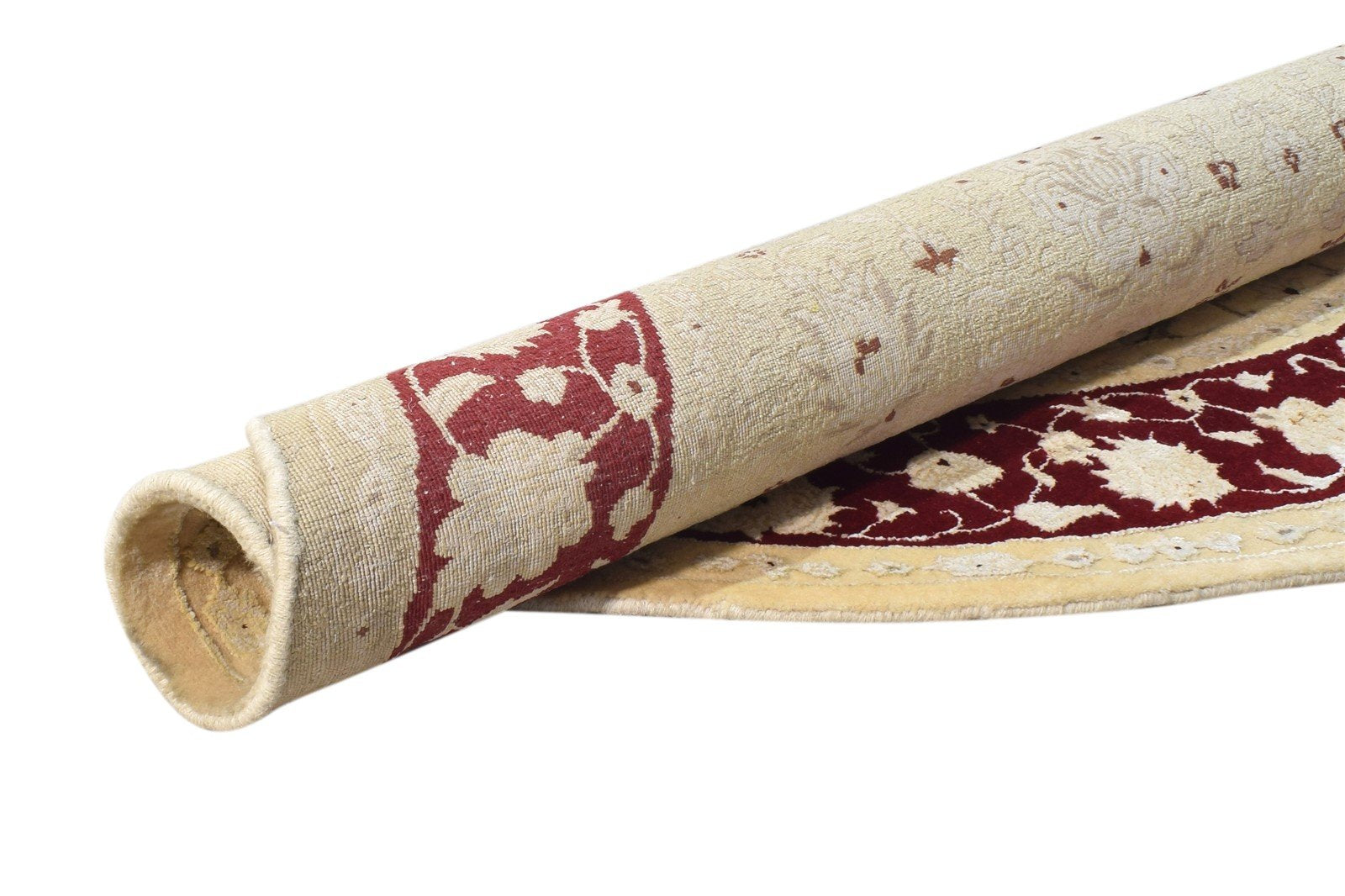 Wool / Silk Beige Rug 5X5 Persien Hand Knotted Kashan Oriental Room Size Round 7865142083733