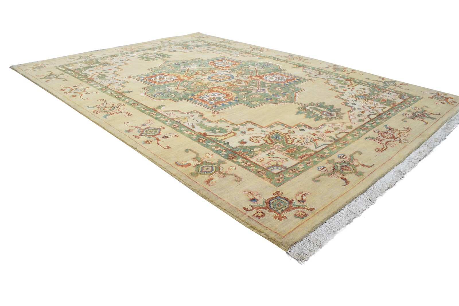 Wool / Silk Beige Rug 5X7 Persian Hand Knotted Oushak Oriental Room Size Carpet 7864091017365