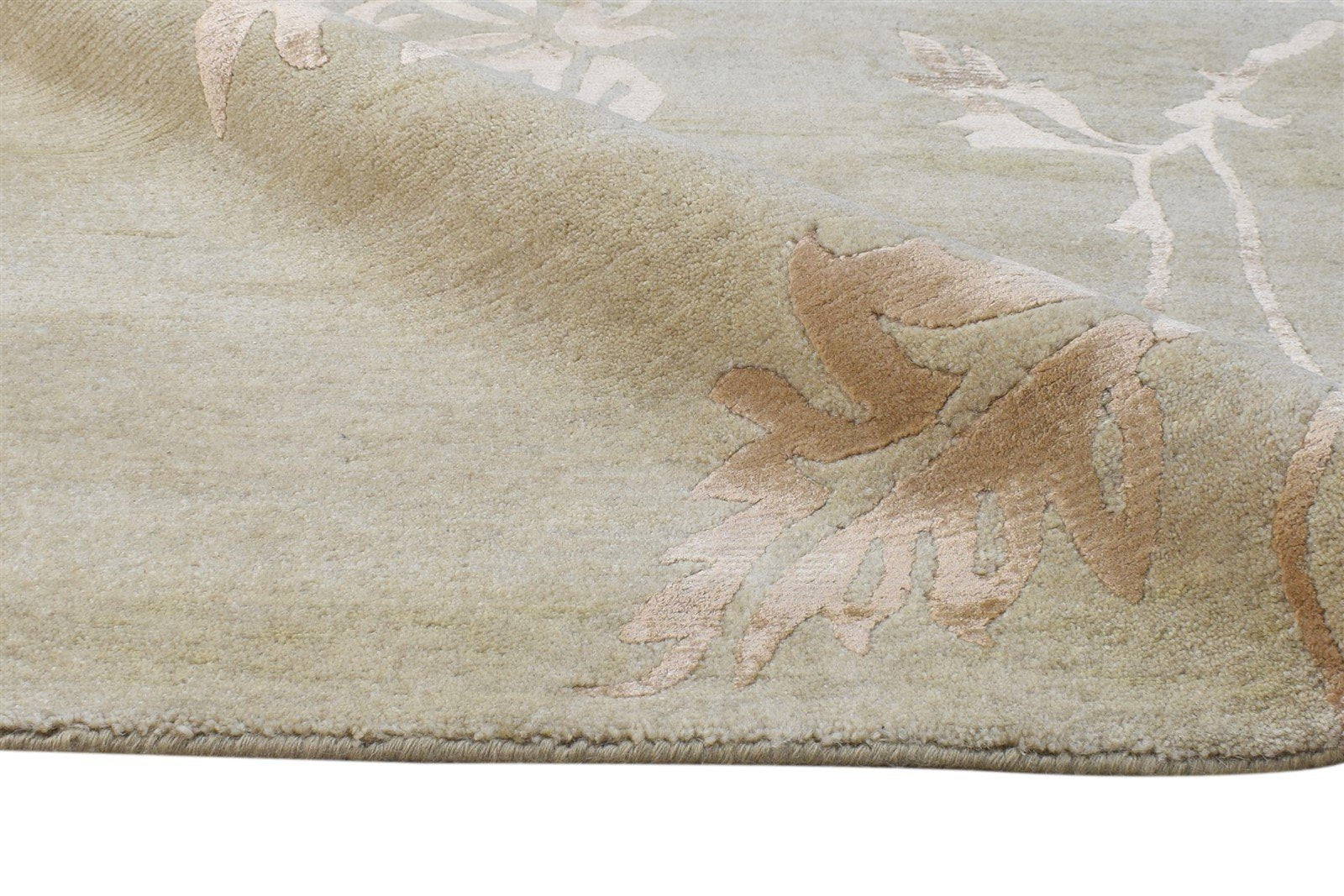 Wool / Silk Beige Rug 6X9 Modern Hand Knotted French Floral Room Size Carpet 7865097453717