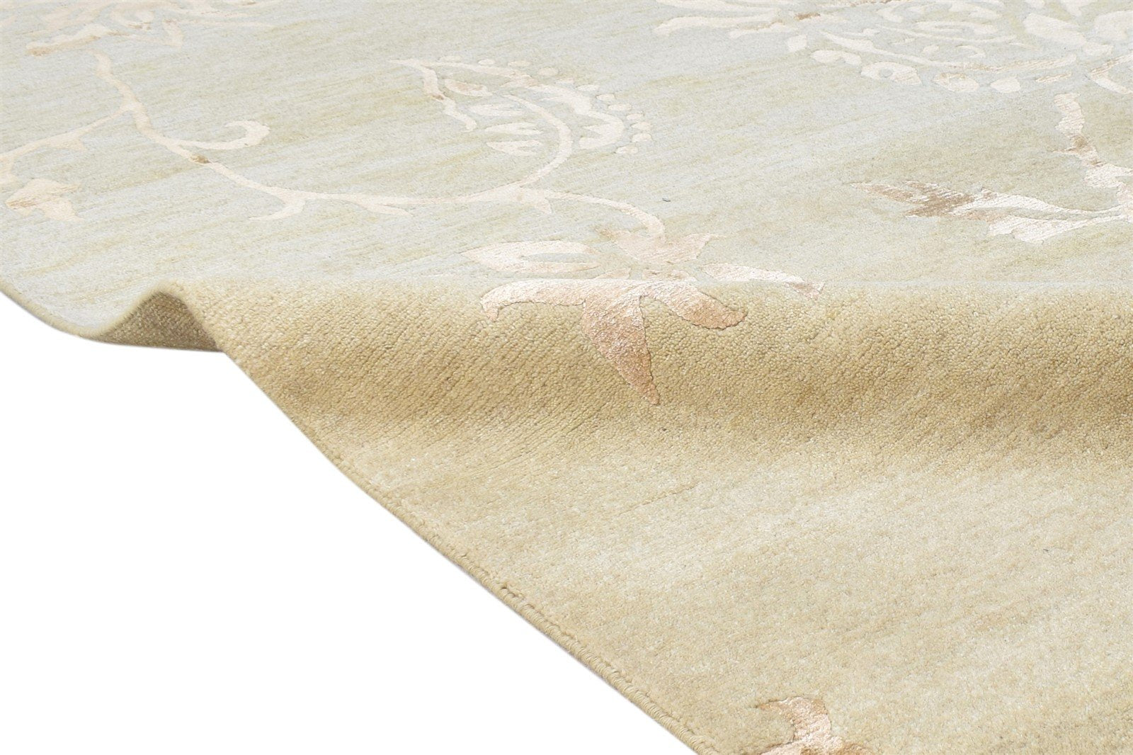 Wool / Silk Beige Rug 6X9 Modern Hand Knotted French Floral Room Size Carpet 7865097453717