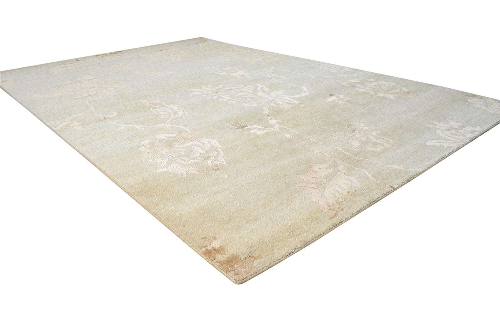 Wool / Silk Beige Rug 6X9 Modern Hand Knotted French Floral Room Size Carpet 7865097453717