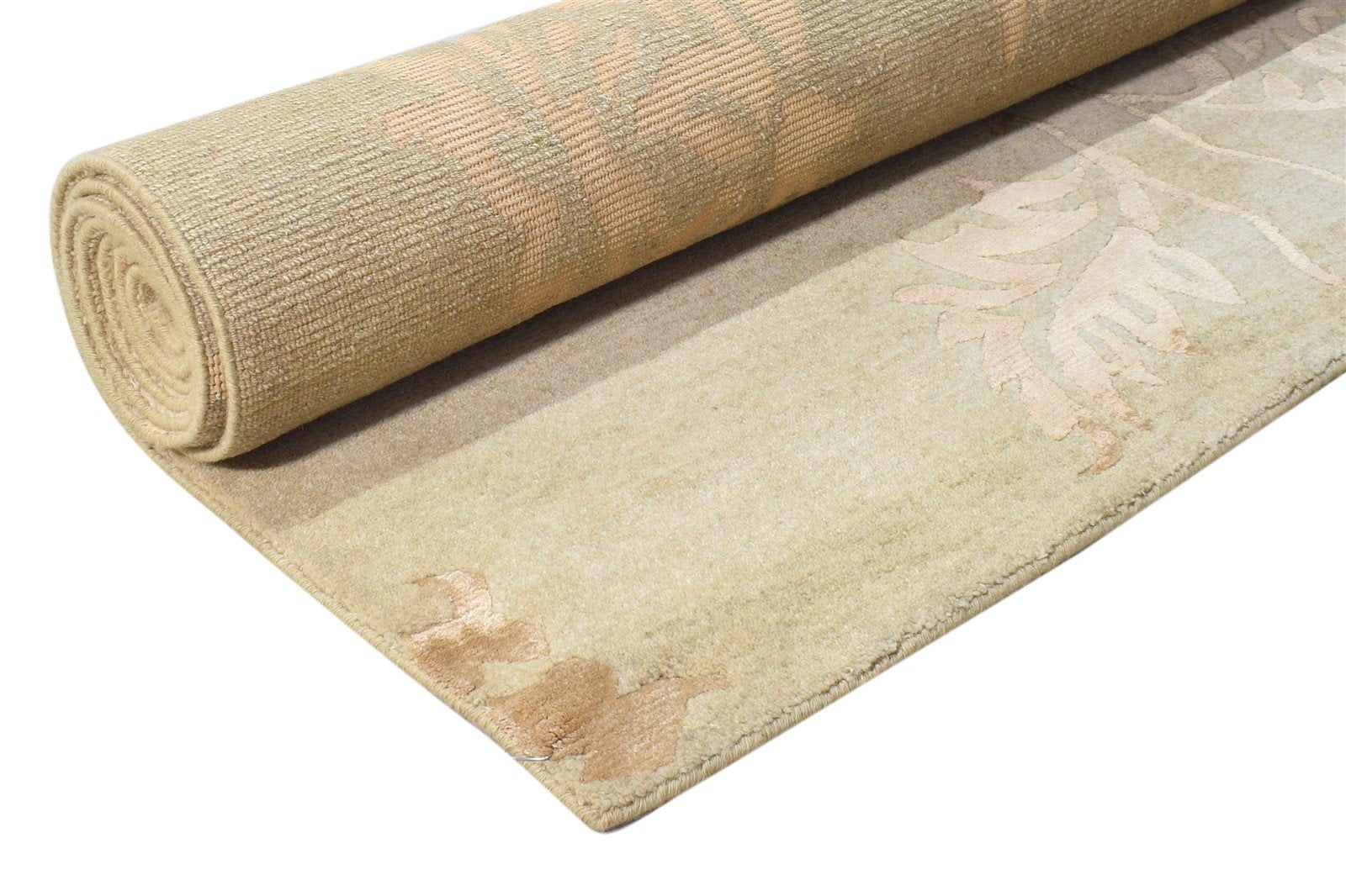 Wool / Silk Beige Rug 6X9 Modern Hand Knotted French Floral Room Size Carpet 7865097453717