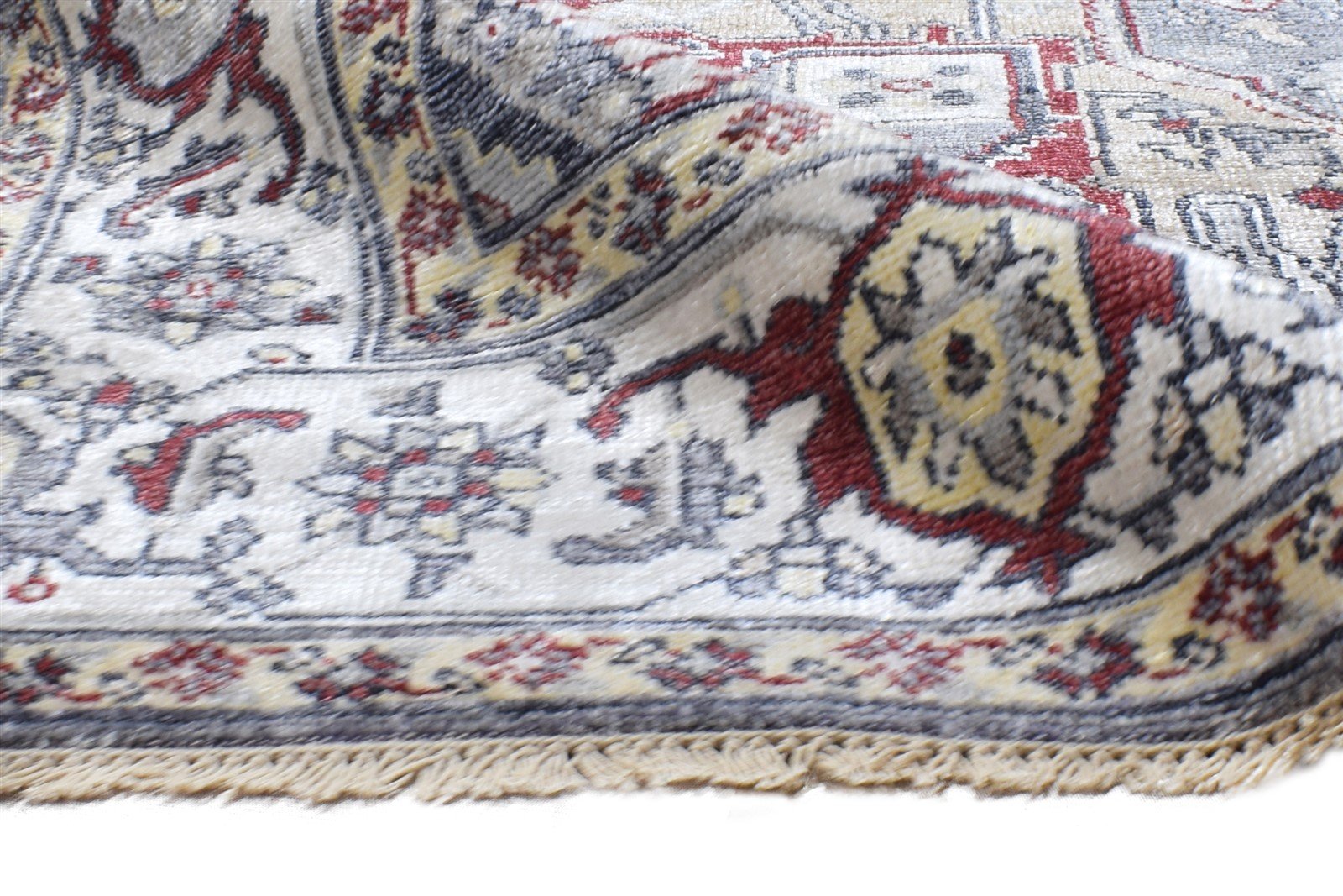 Wool / Silk Beige Rug 6X9 Persian Hand Knotted Heriz-Indian Oriental Room Size 7864999379093