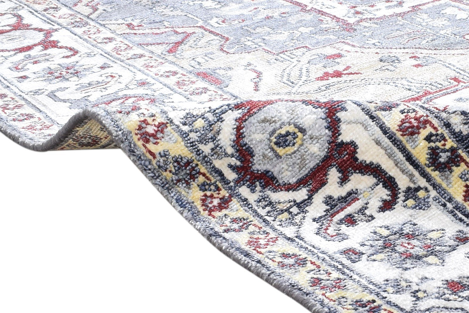 Wool / Silk Beige Rug 6X9 Persian Hand Knotted Heriz-Indian Oriental Room Size 7864999379093