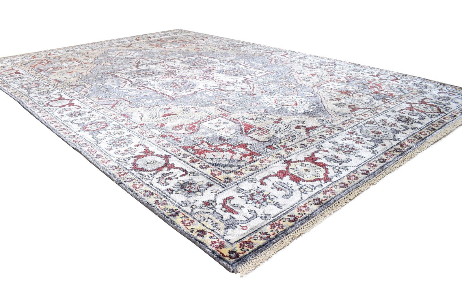 Wool / Silk Beige Rug 6X9 Persian Hand Knotted Heriz-Indian Oriental Room Size 7864999379093