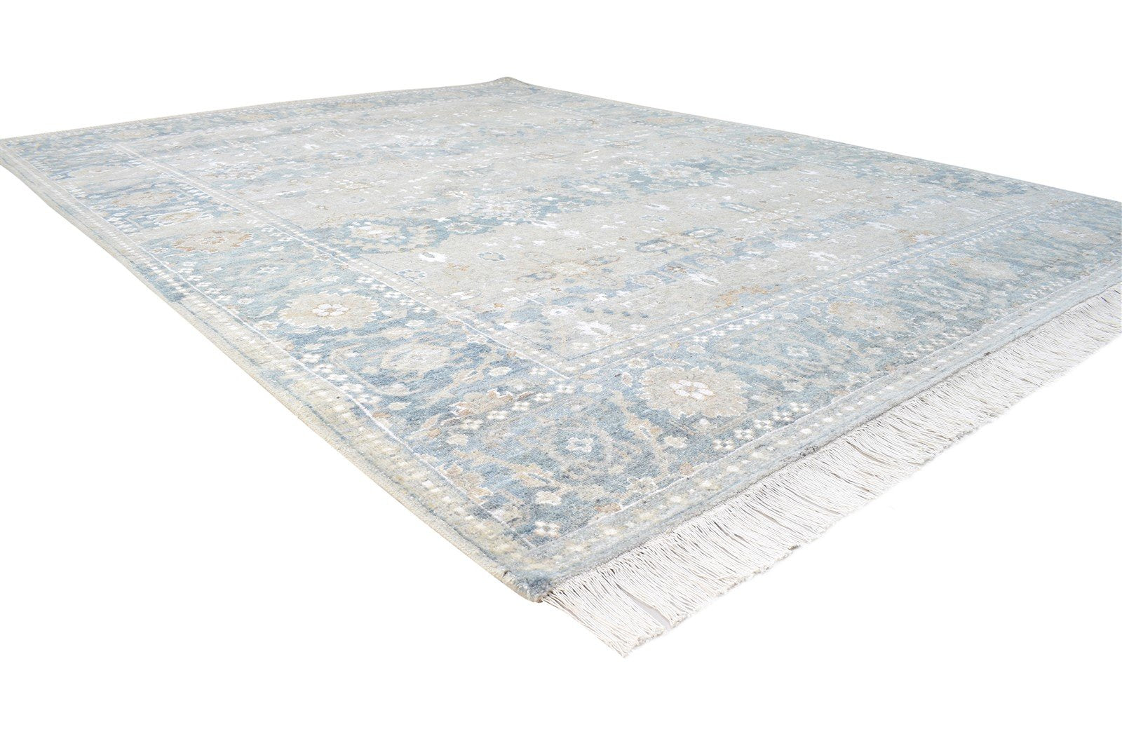 Wool / Silk Beige Rug 8X11 Persian Hand Knotted Kashan Oriental Large Carpet 7864573526165