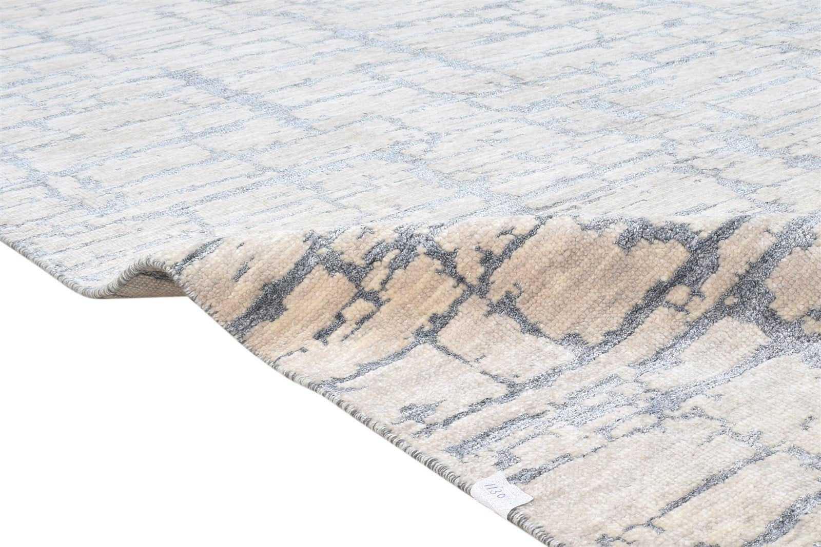 Wool / Silk Beige Rug 9X12 Modern Hand Knotted American Abstract Large Carpet 7865146867861