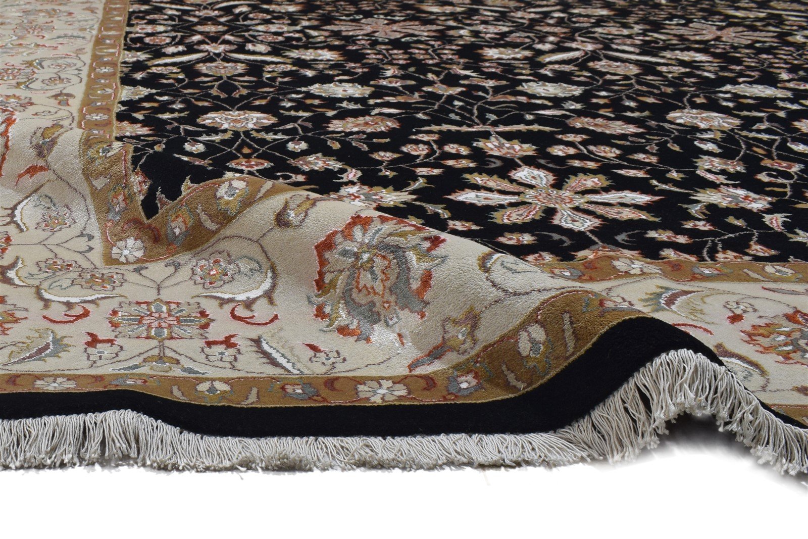 Wool / Silk Black Rug 9X12 Persian Hand Knotted Sarouk-Indian Oriental Large 7864173265045