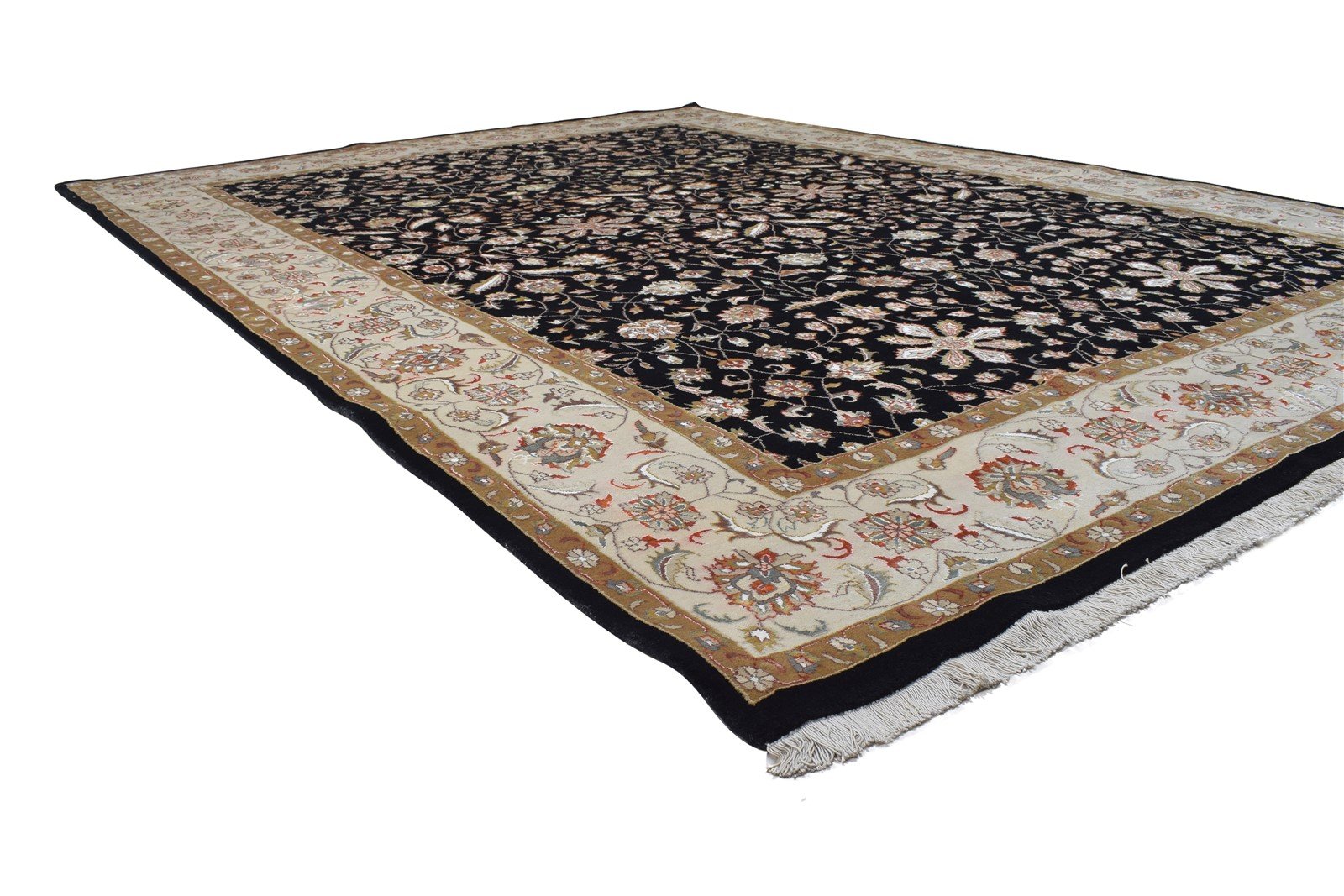 Wool / Silk Black Rug 9X12 Persian Hand Knotted Sarouk-Indian Oriental Large 7864173265045