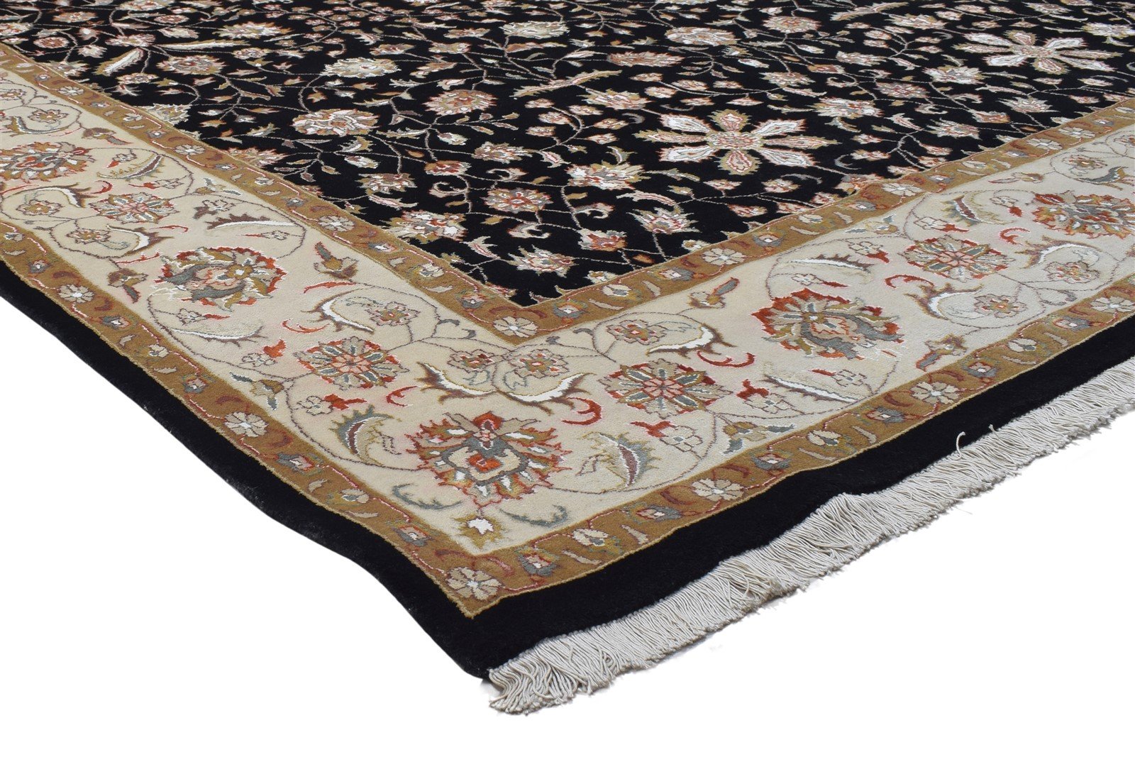 Wool / Silk Black Rug 9X12 Persian Hand Knotted Sarouk-Indian Oriental Large 7864173265045